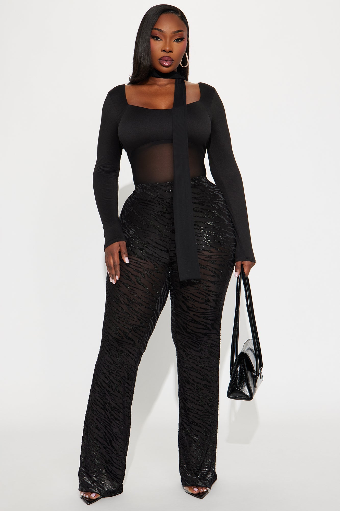 Aryanna Mesh Flocked Straight Leg Zebra Pant 33 - Black