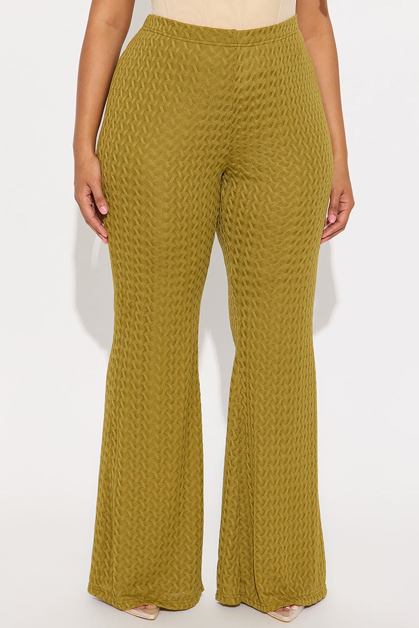 Nikki Textured Flare Pant 33″ - Chartreuse
