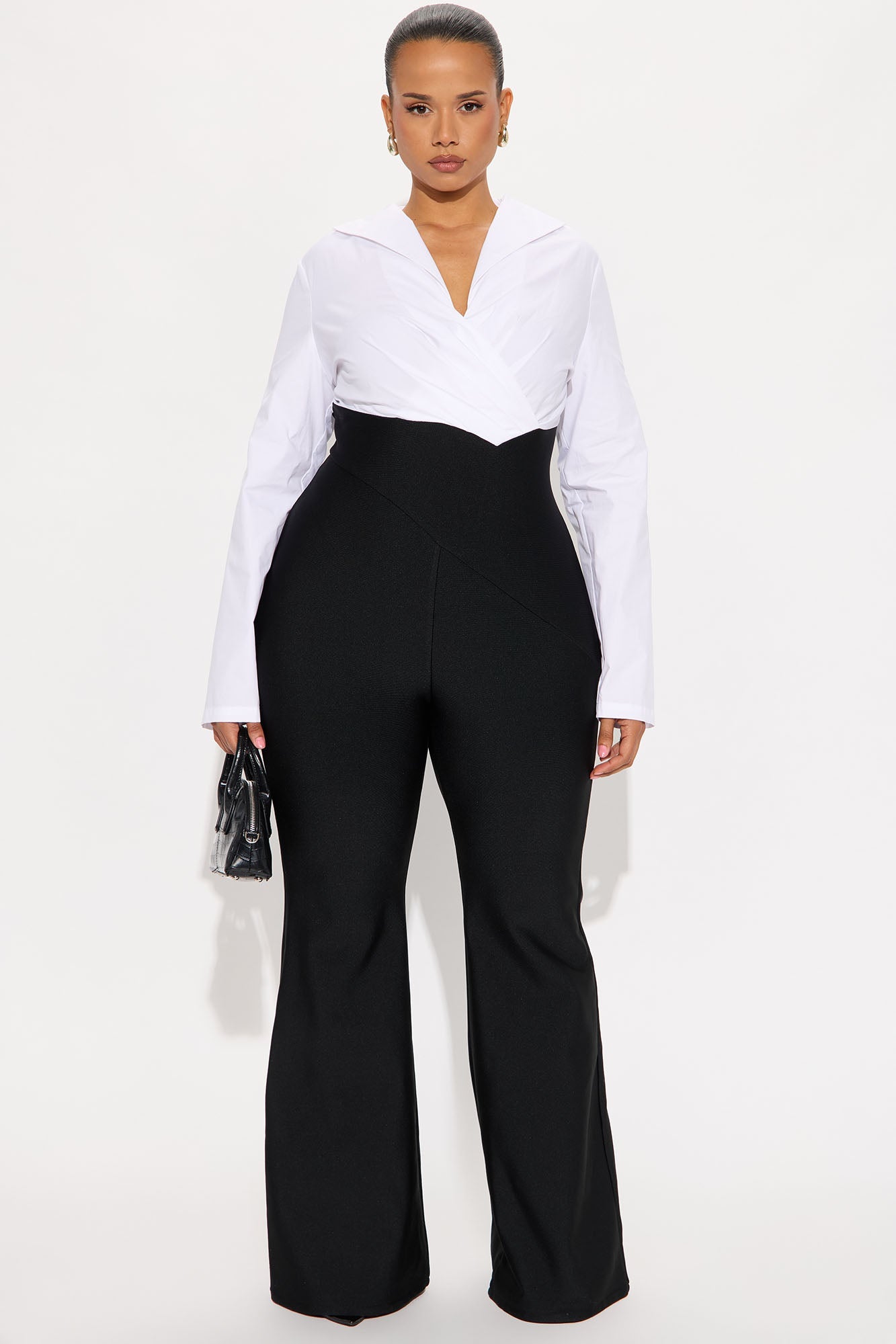 Sarai Bandage Long Sleeve Flare Jumpsuit - Black/White