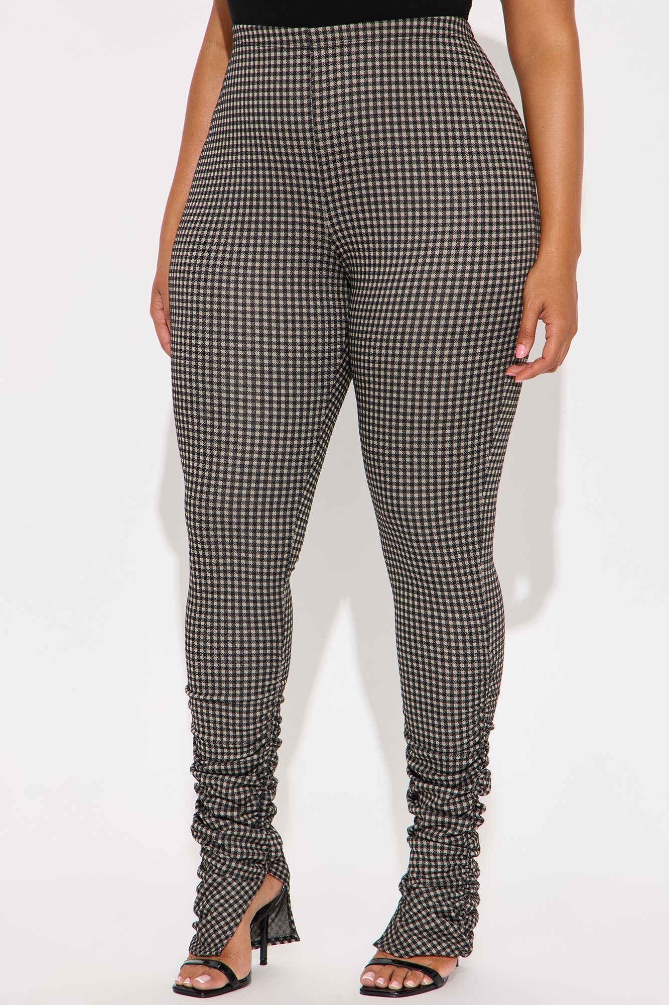 Back To Schedule High Rise Ruched Plaid Legging - Black/combo