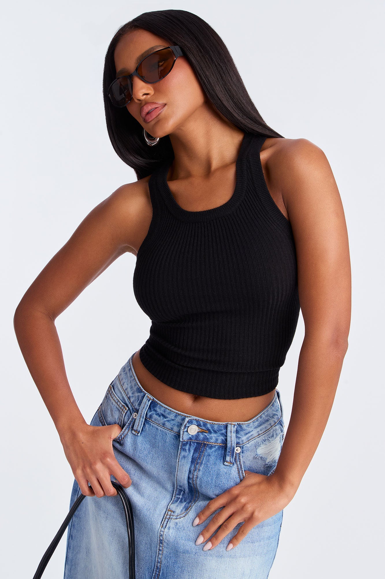 All Cute Sweater Tank Top - Black