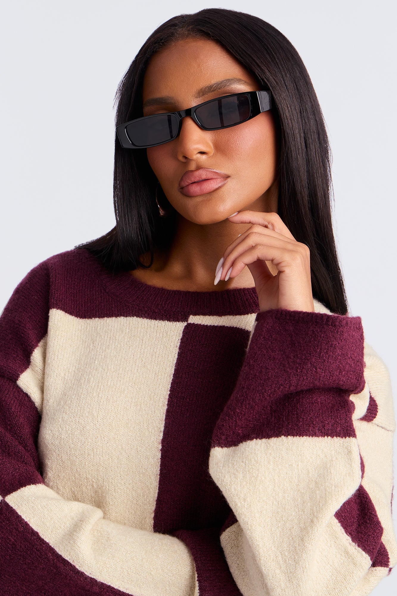 High Demand Checkered Sweater - Wine/combo