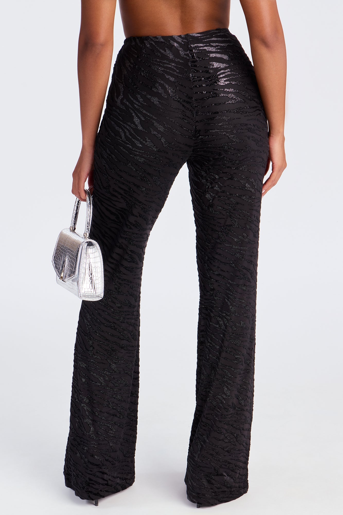 Aryanna Mesh Flocked Straight Leg Zebra Pant 33 - Black