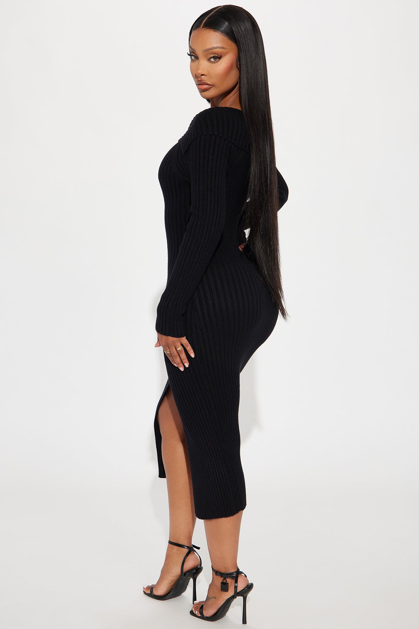 On a Mission Sweater Midi Dress - Black