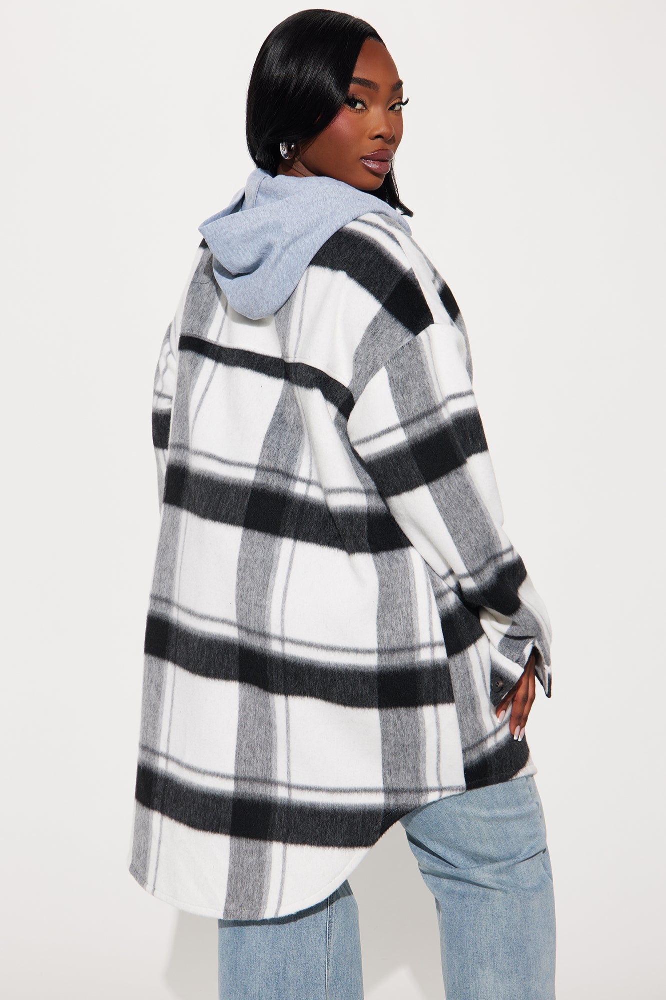 Veronica Hooded Plaid Shacket - Black/White