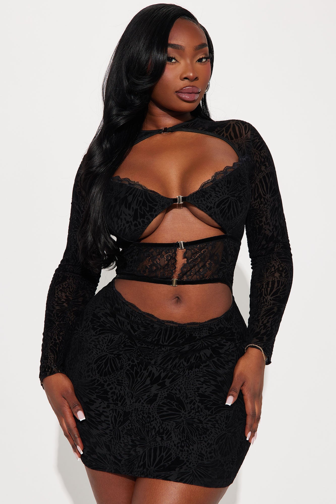 Alexa Longsleeve Mesh Mini Dress - Black