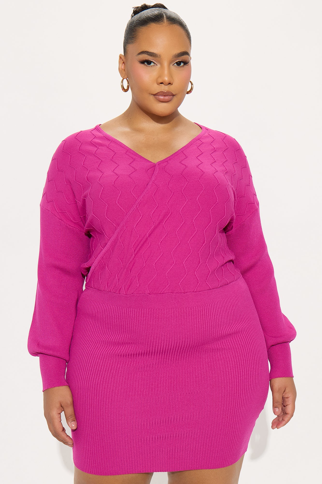 Electric Pop Sweater Mini Dress - Magenta
