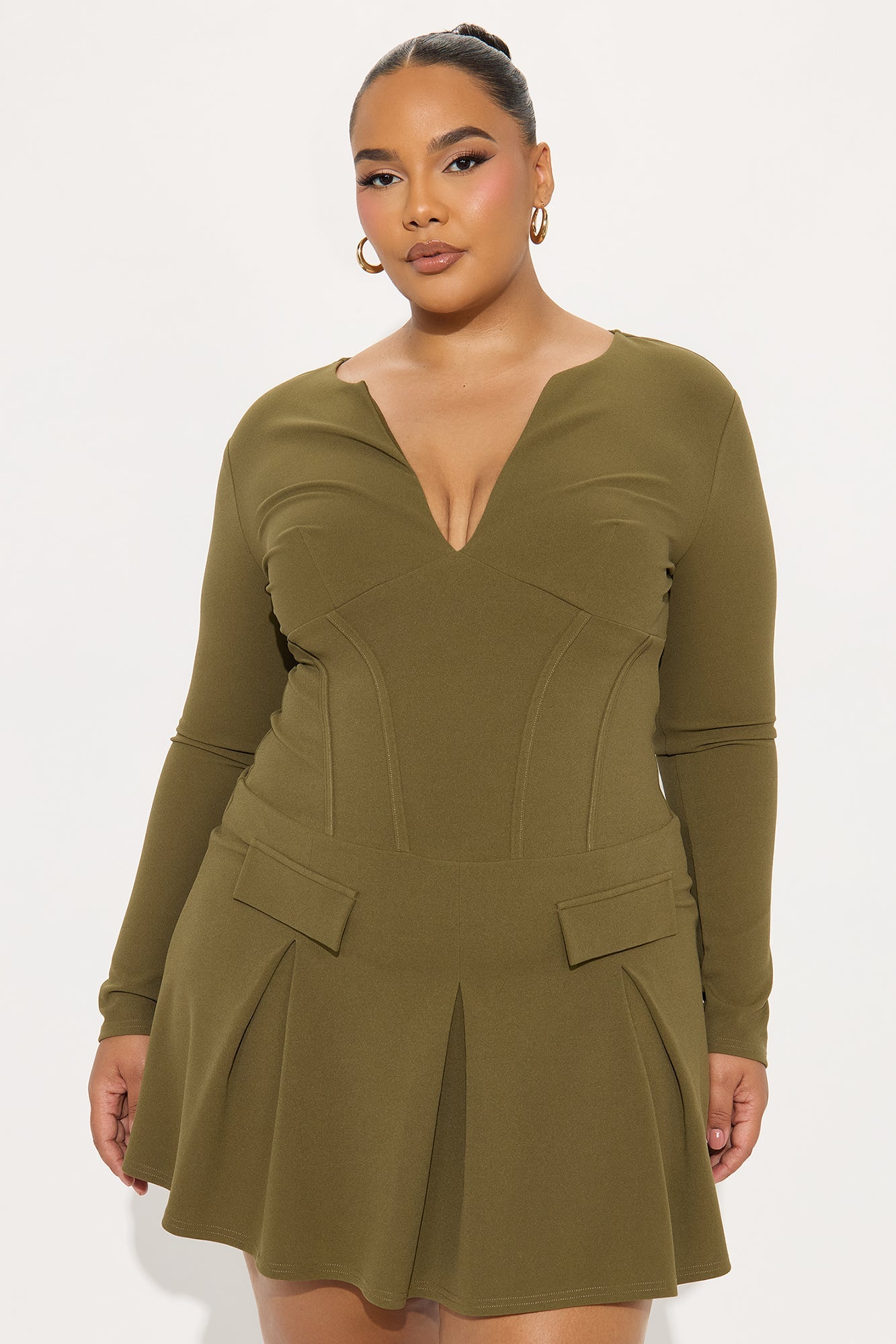 Caprice Pleated Mini Dress - Olive