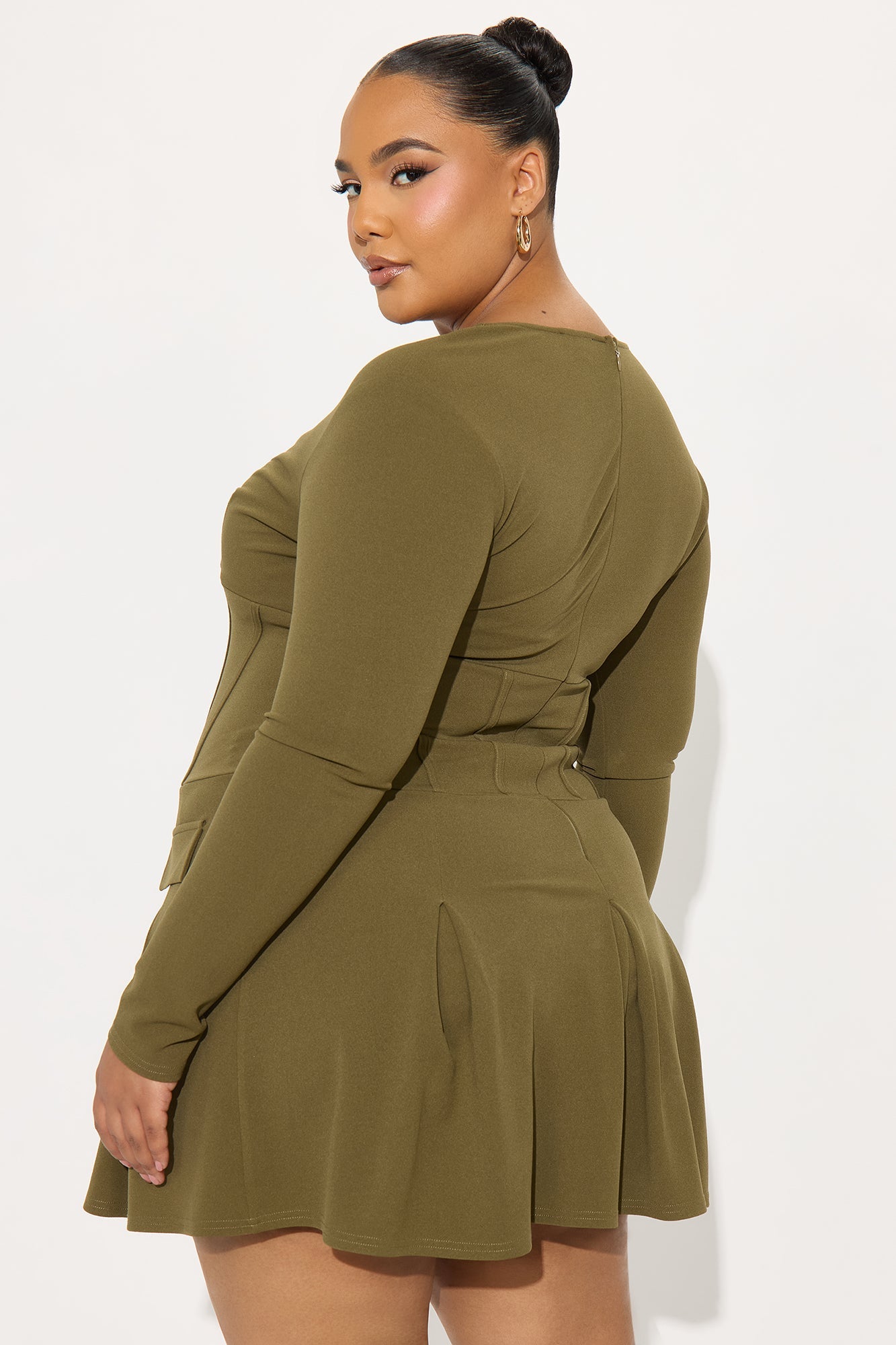 Caprice Pleated Mini Dress - Olive