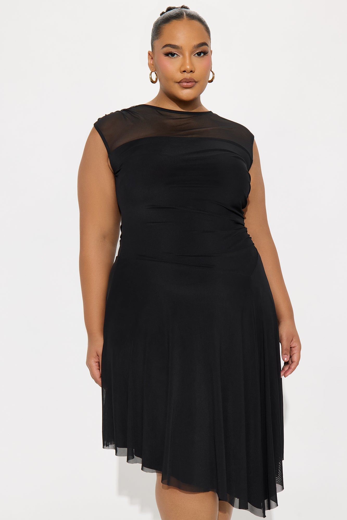 Ayla Asymmetrical Mesh Midi Dress - Black