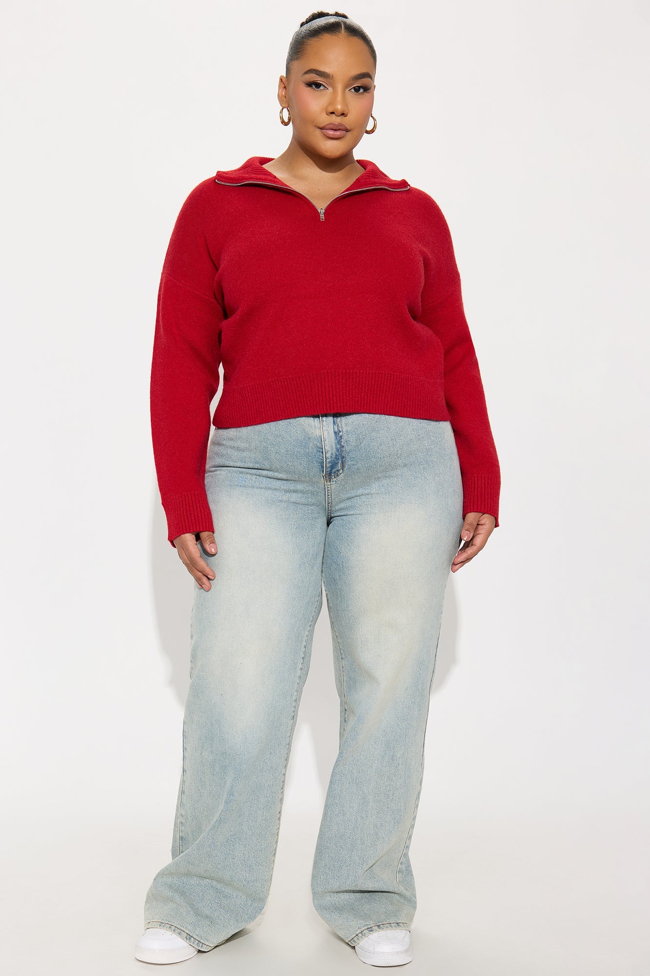 Vintage Feels Quarter Zip Sweater - Red