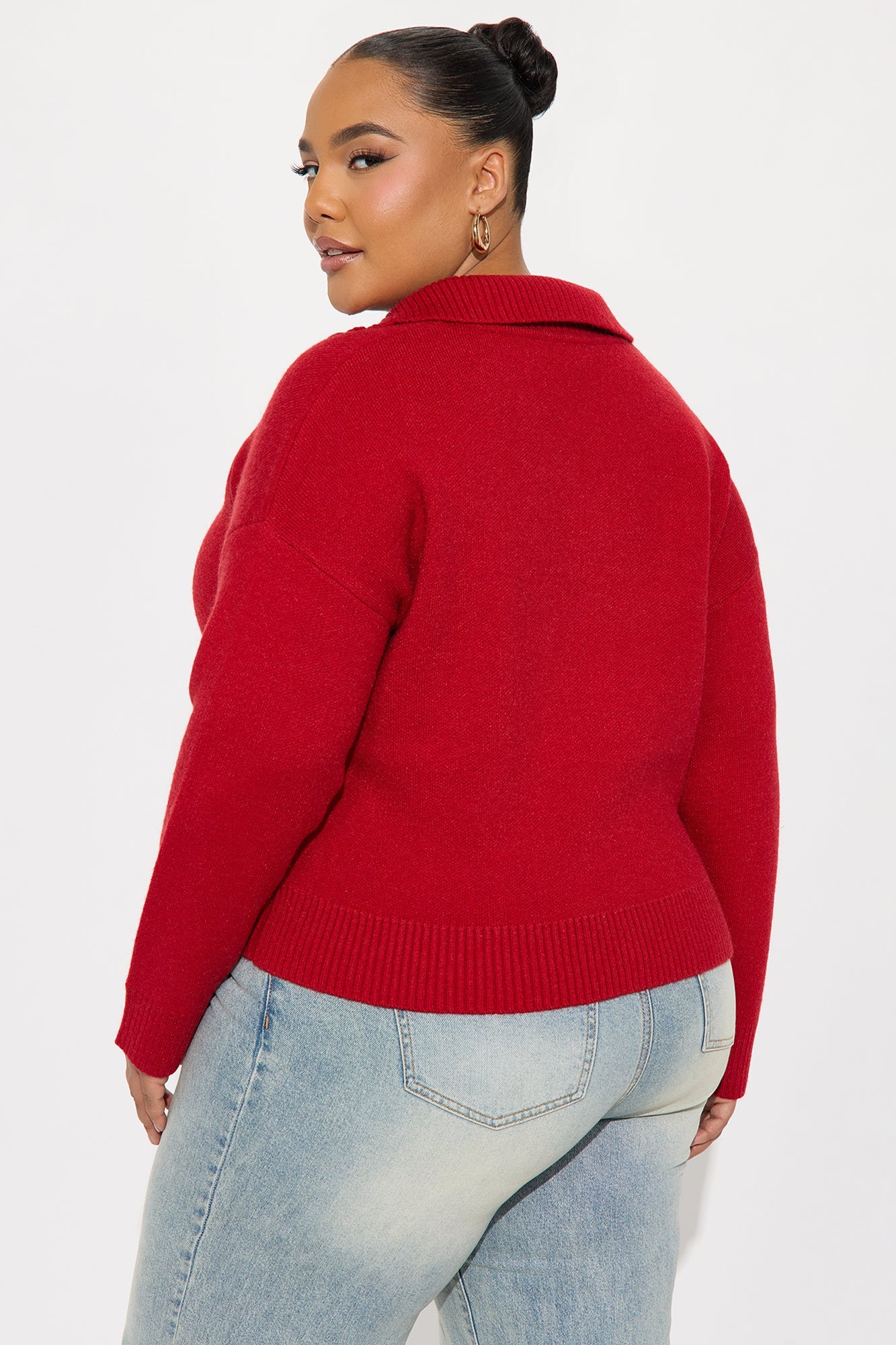 Vintage Feels Quarter Zip Sweater - Red