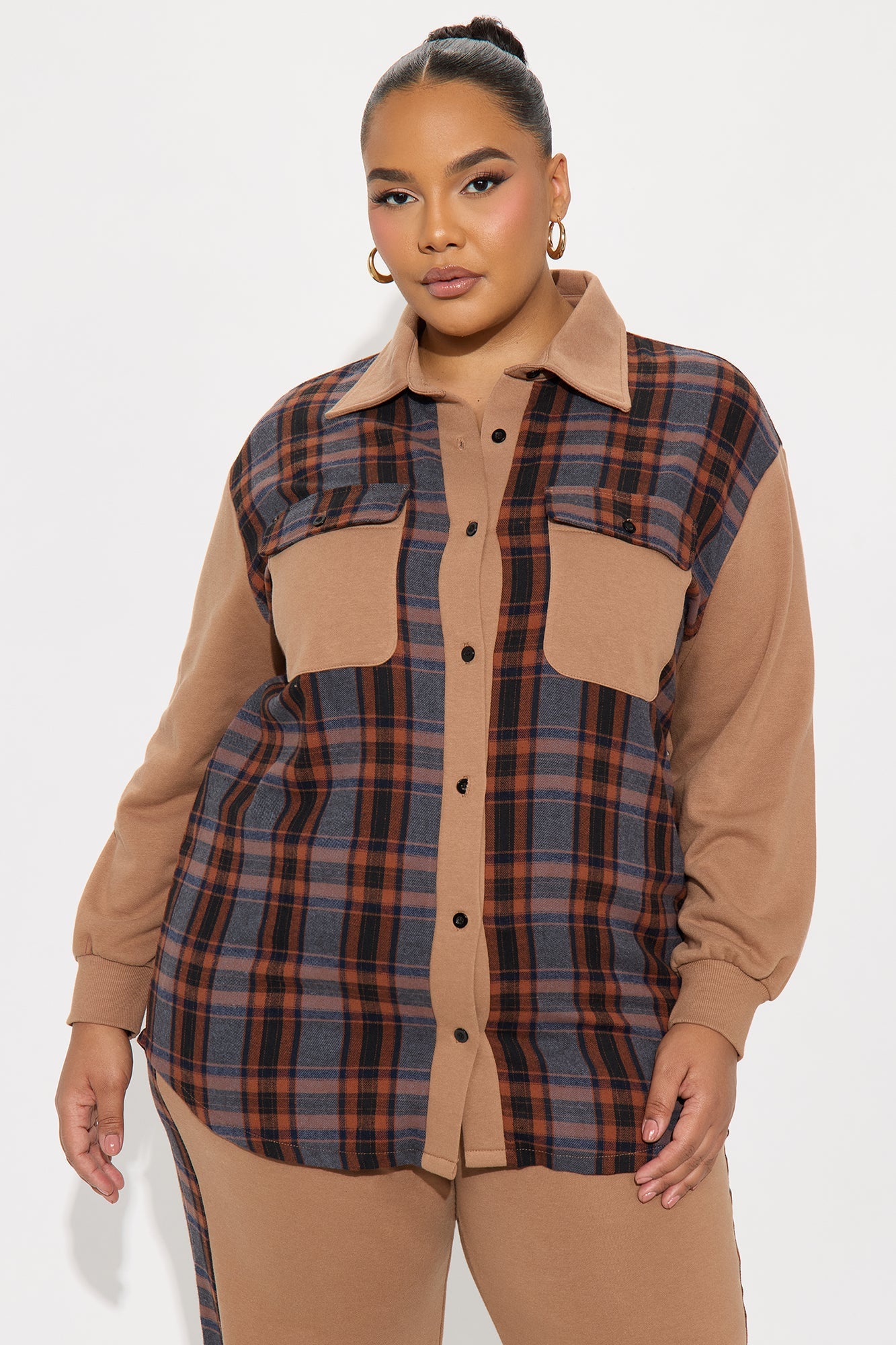 Camryn Plaid Pant Set - Mocha/combo