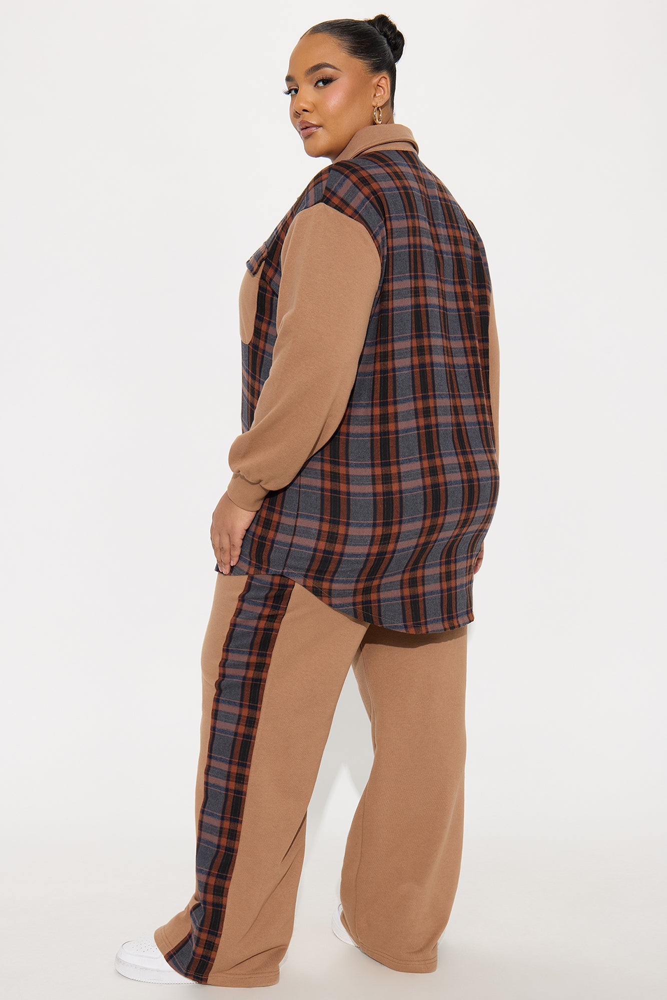 Camryn Plaid Pant Set - Mocha/combo