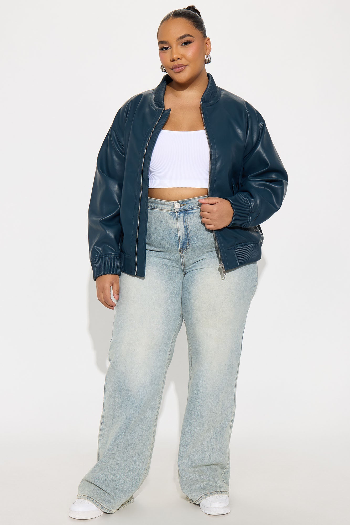 Gabrielle Faux Leather Bomber Jacket - Teal