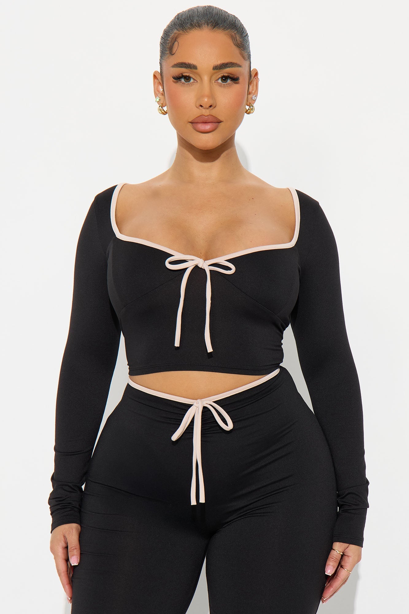 The Bow Era Long Sleeve Pant Set - Black