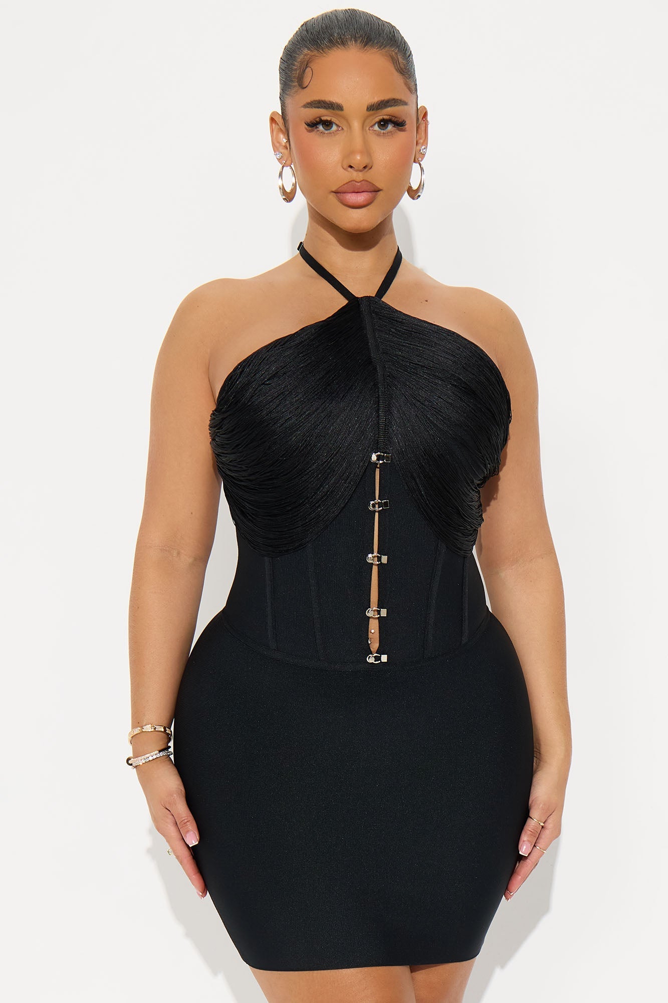 Bebe Fringe Corset Mini Dress - Black
