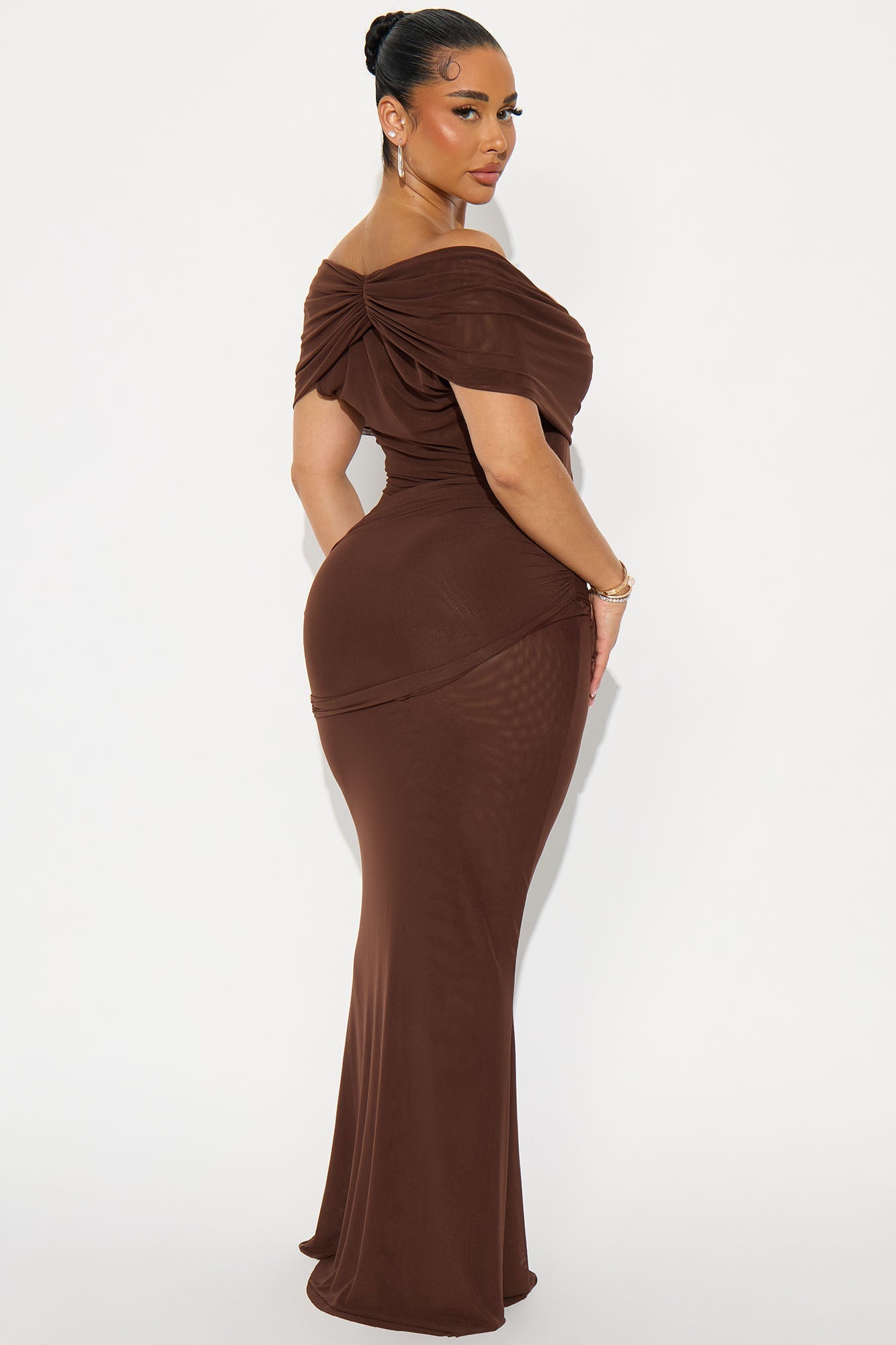 Milena Draped Mesh Maxi Dress - Chocolate