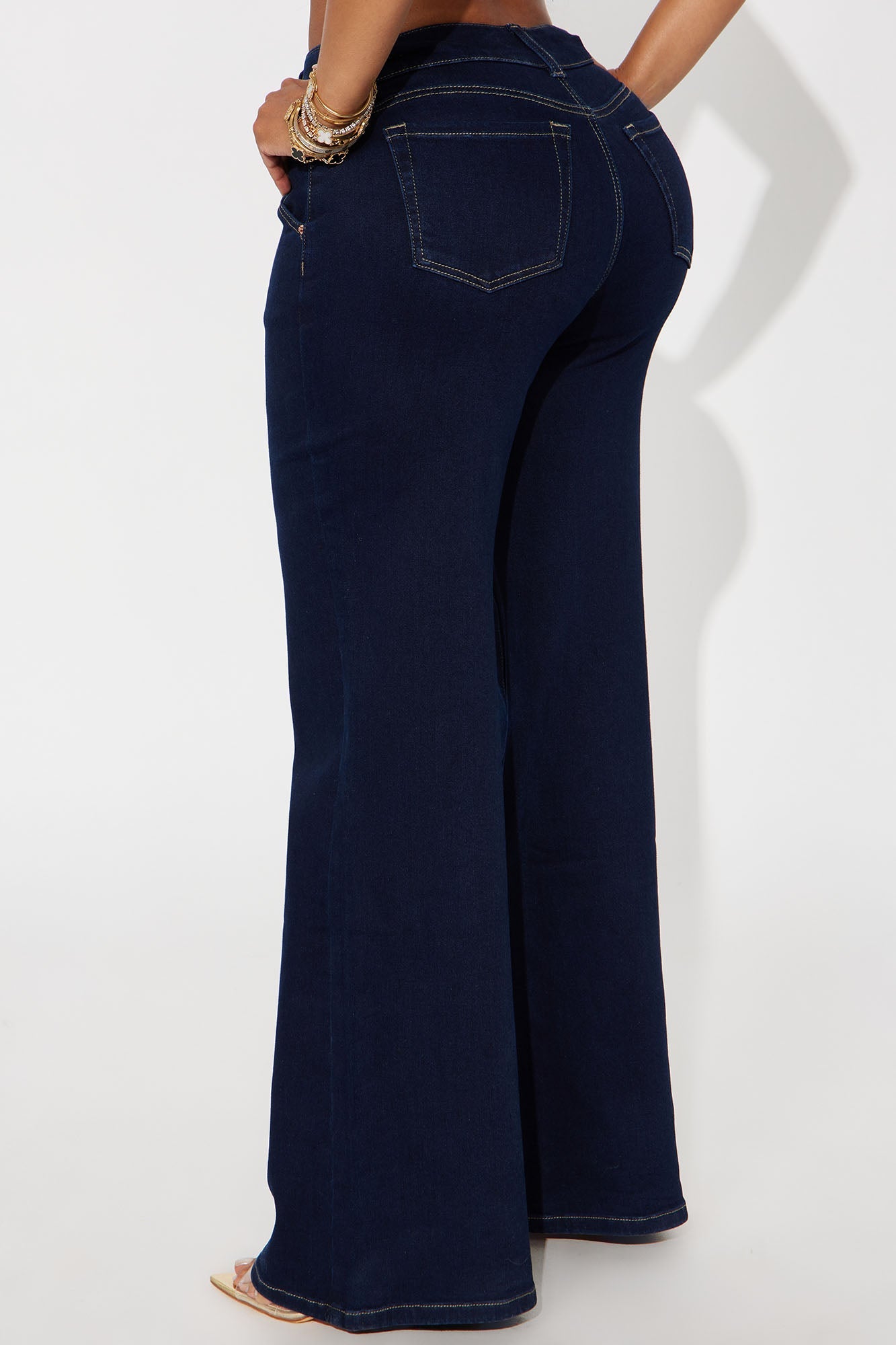 Double Up Stretch Trouser Wide Leg Jeans - Dark Denim
