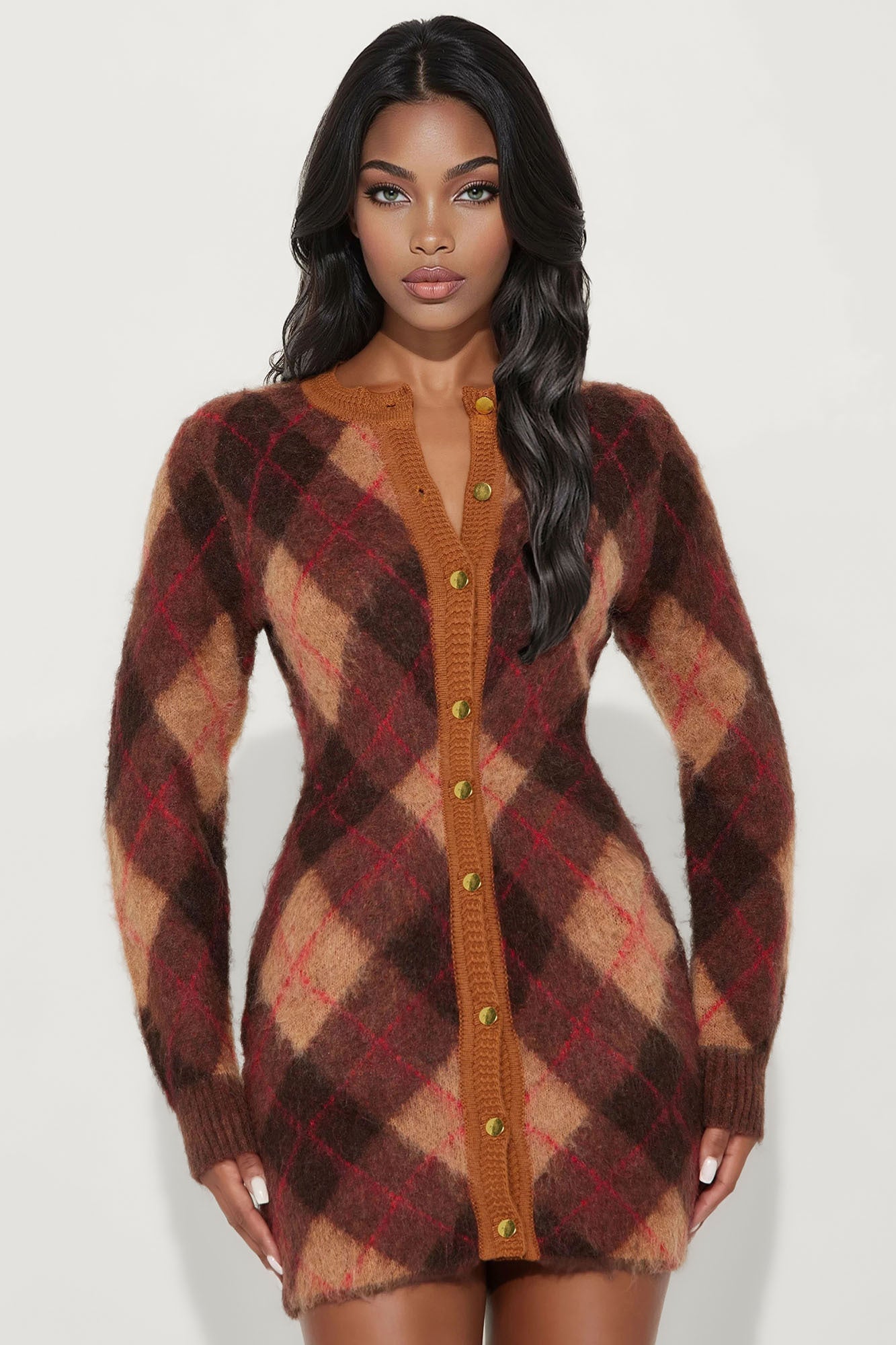 Amina Argyle Sweater Mini Dress - Brown Combo