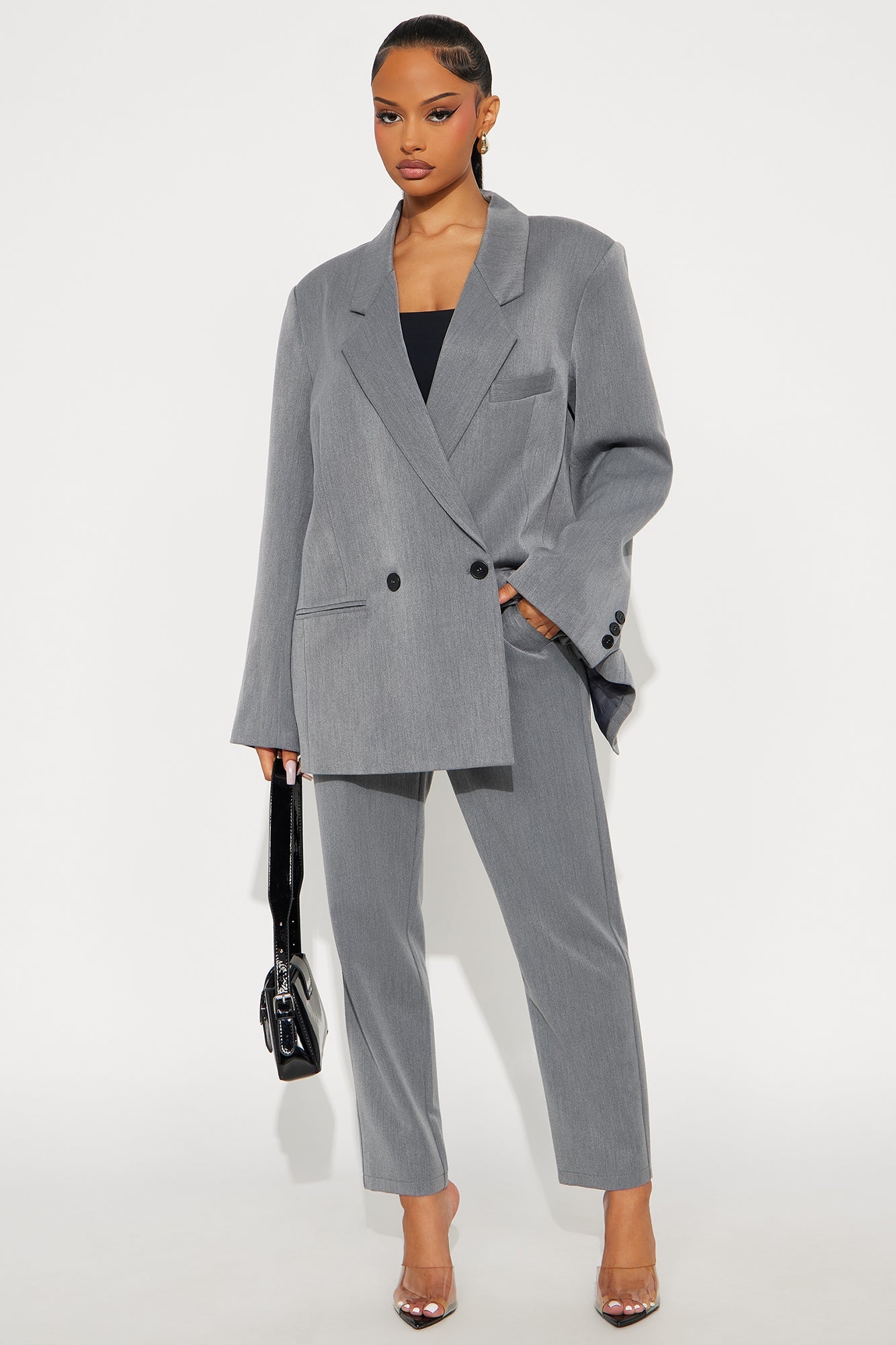 Veronica Oversized Blazer Pant Set - Grey