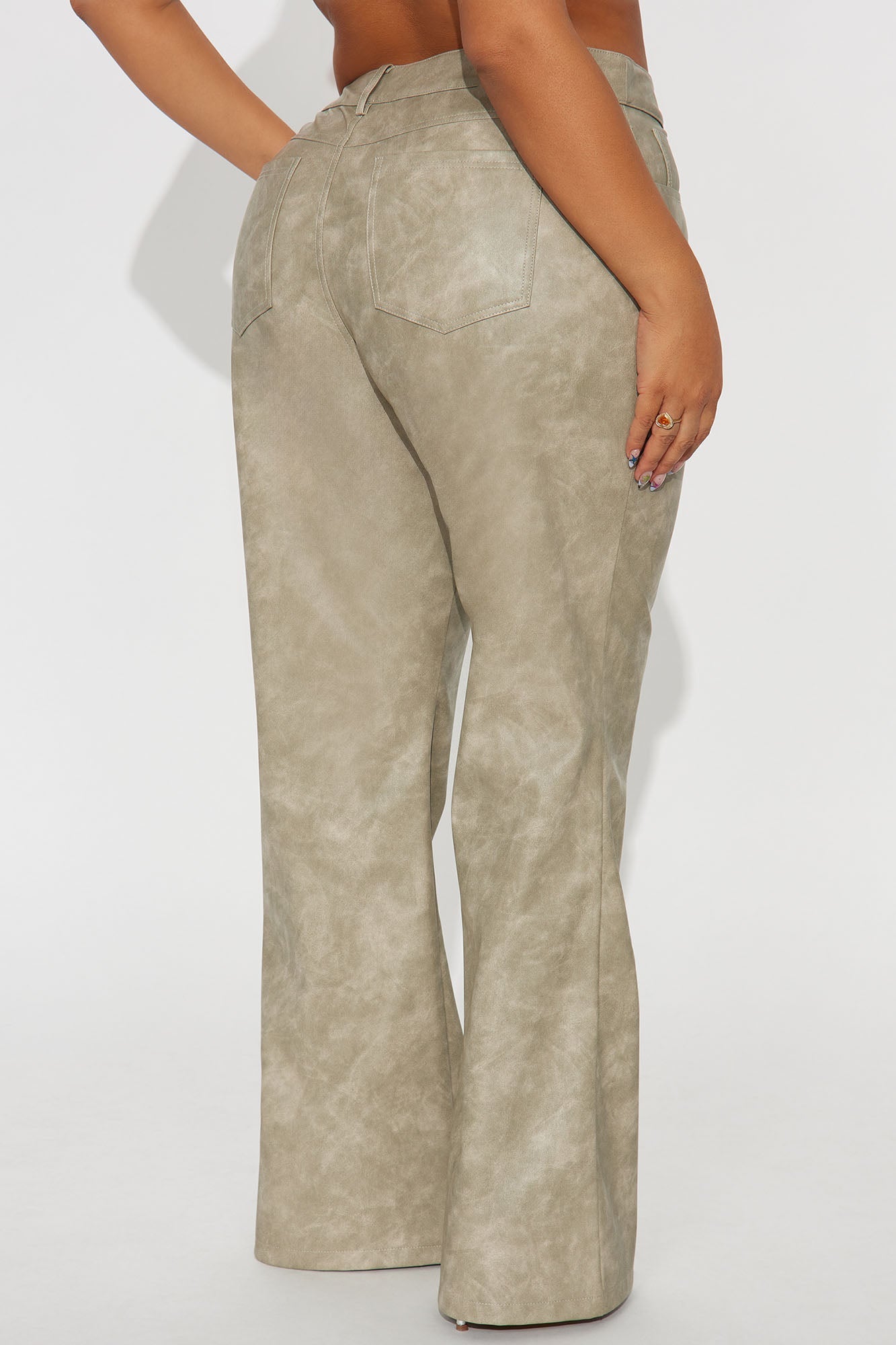 Simi Washed Faux Leather Flare Leg Pant 33″ - Stone