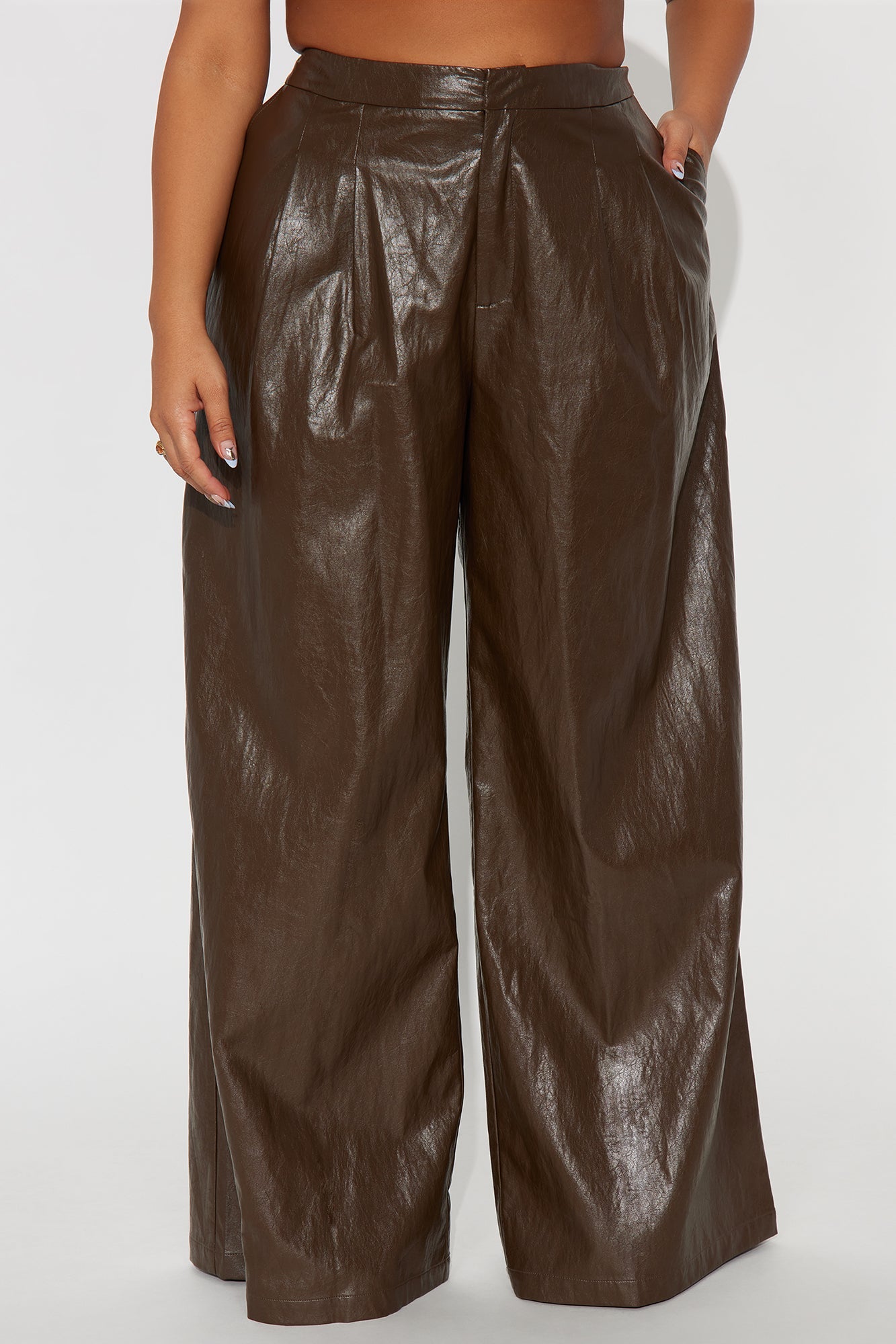 Vera Wide Leg Faux Leather Pant 33 - Chocolate