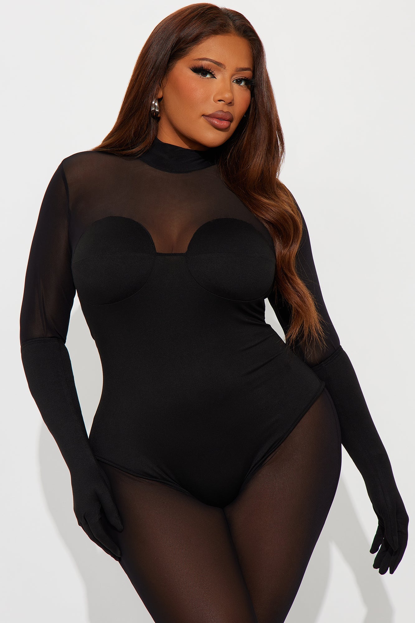 For The Night Solid Mesh Jumpsuit - Black