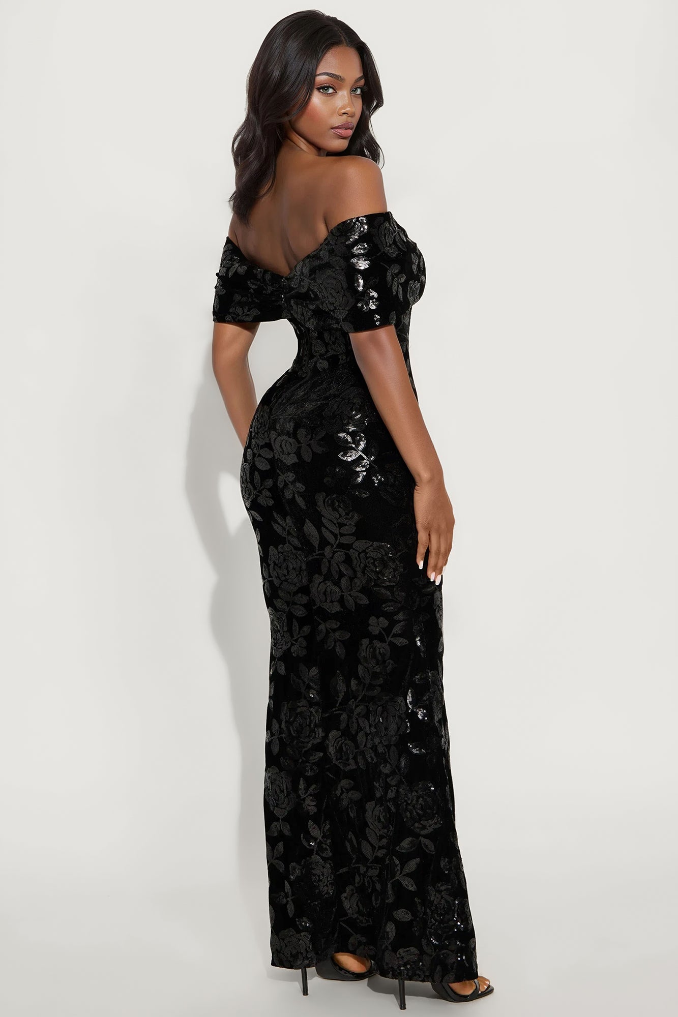 Amira Velvet Sequin Gown - Black