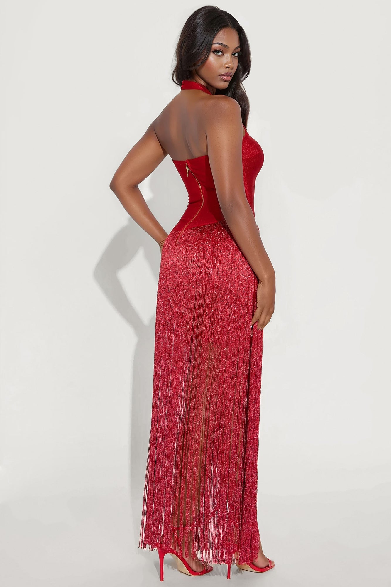 Bossy Tiara Glitter Bandage Maxi Dress - Red