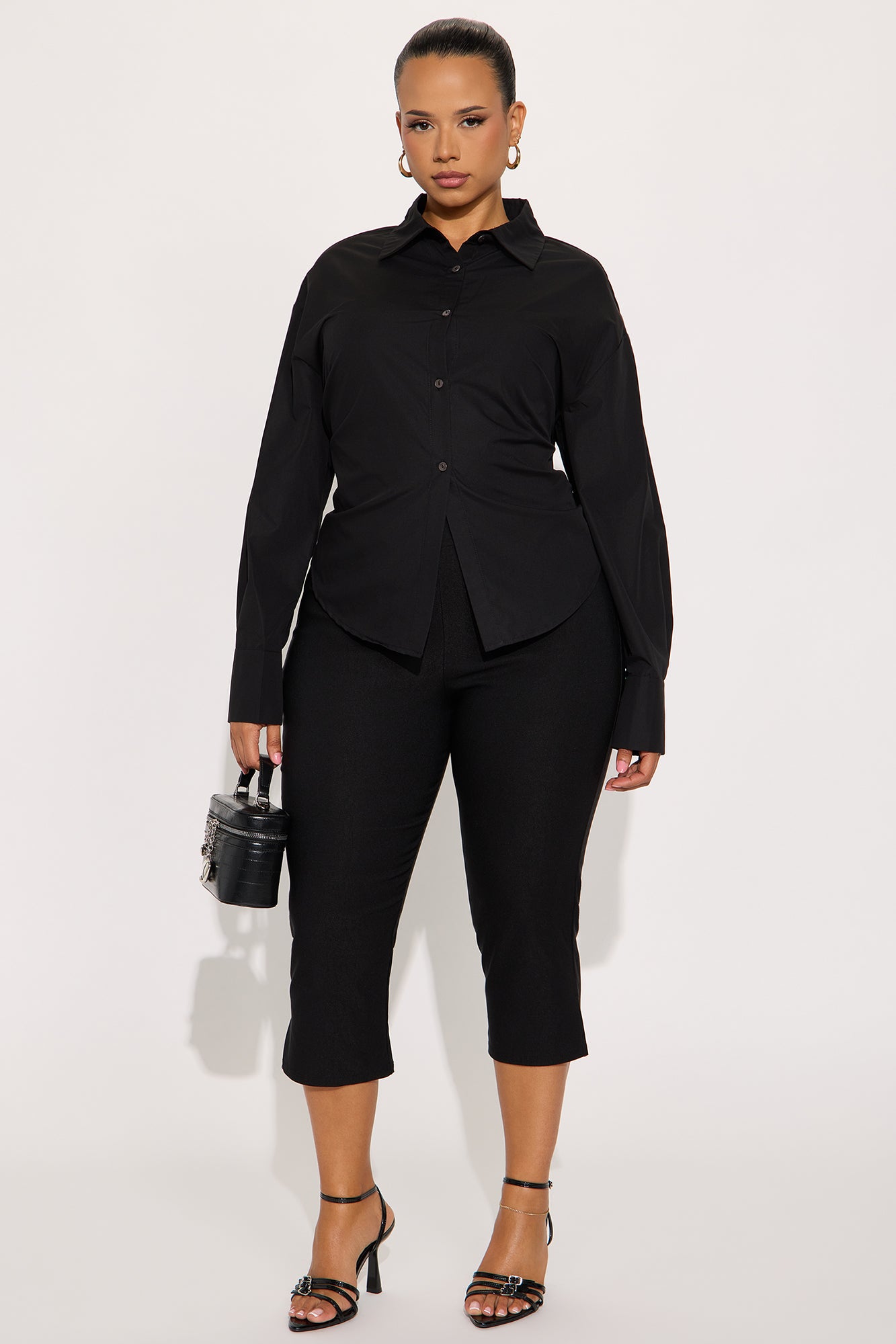 Corporate Baddie Tie Back Poplin Shirt - Black