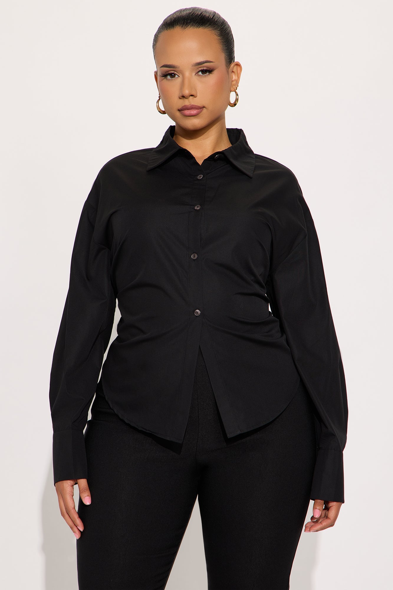 Corporate Baddie Tie Back Poplin Shirt - Black