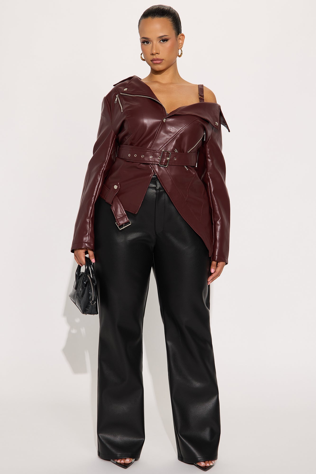 Burn Rubber Faux Leather Moto Jacket - Wine