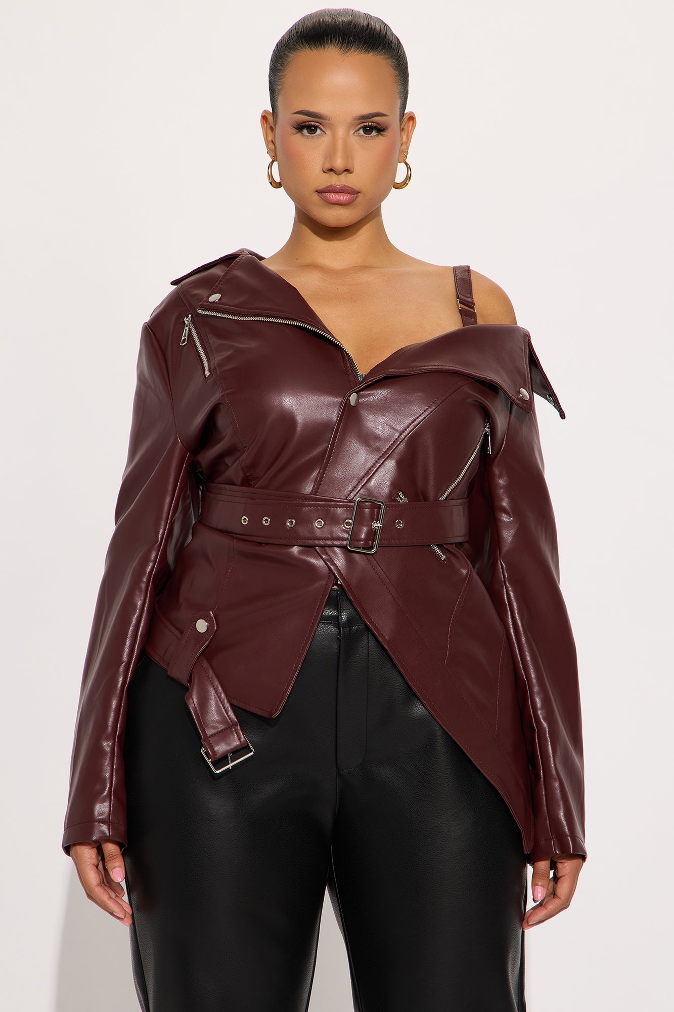 Burn Rubber Faux Leather Moto Jacket - Wine