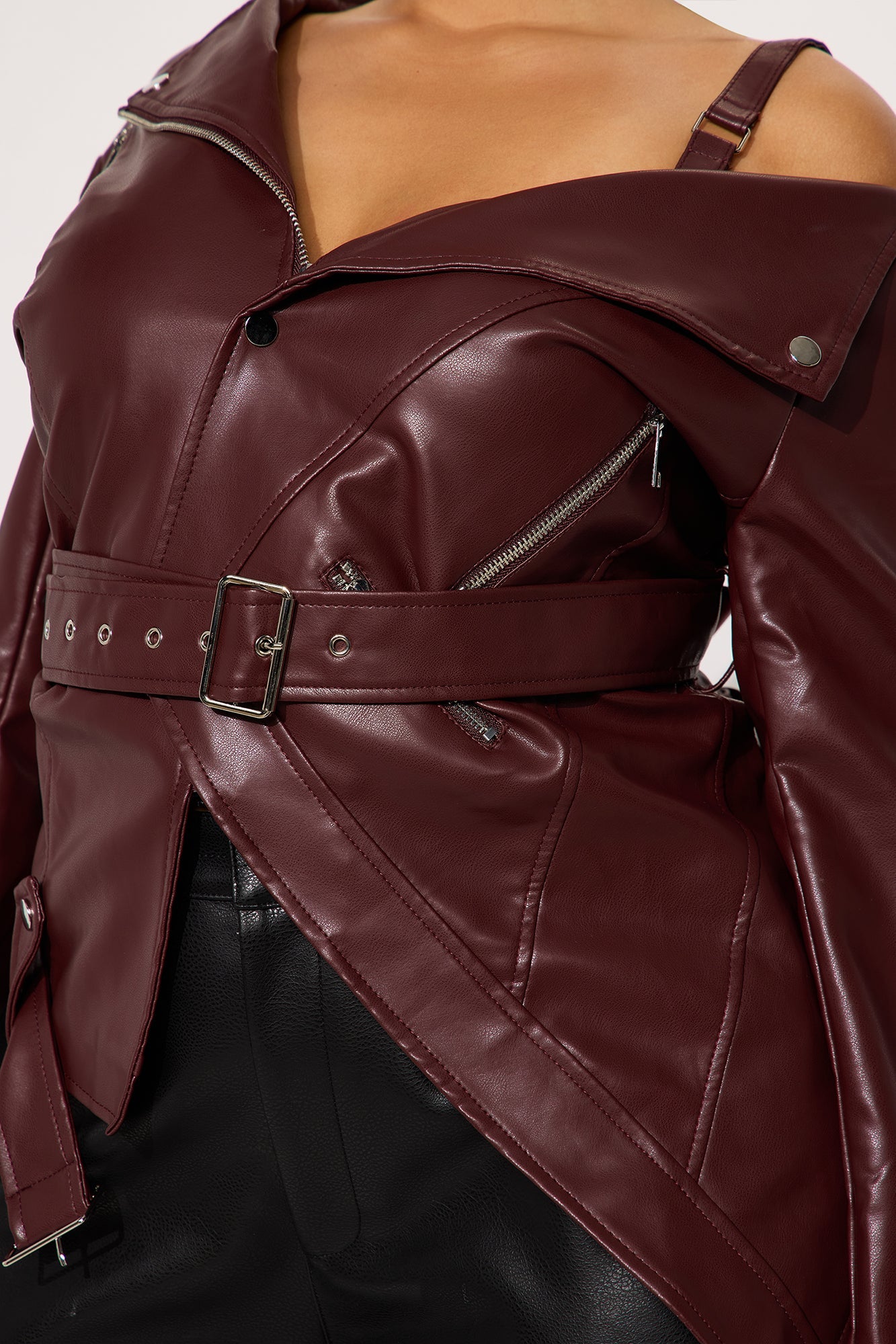 Burn Rubber Faux Leather Moto Jacket - Wine
