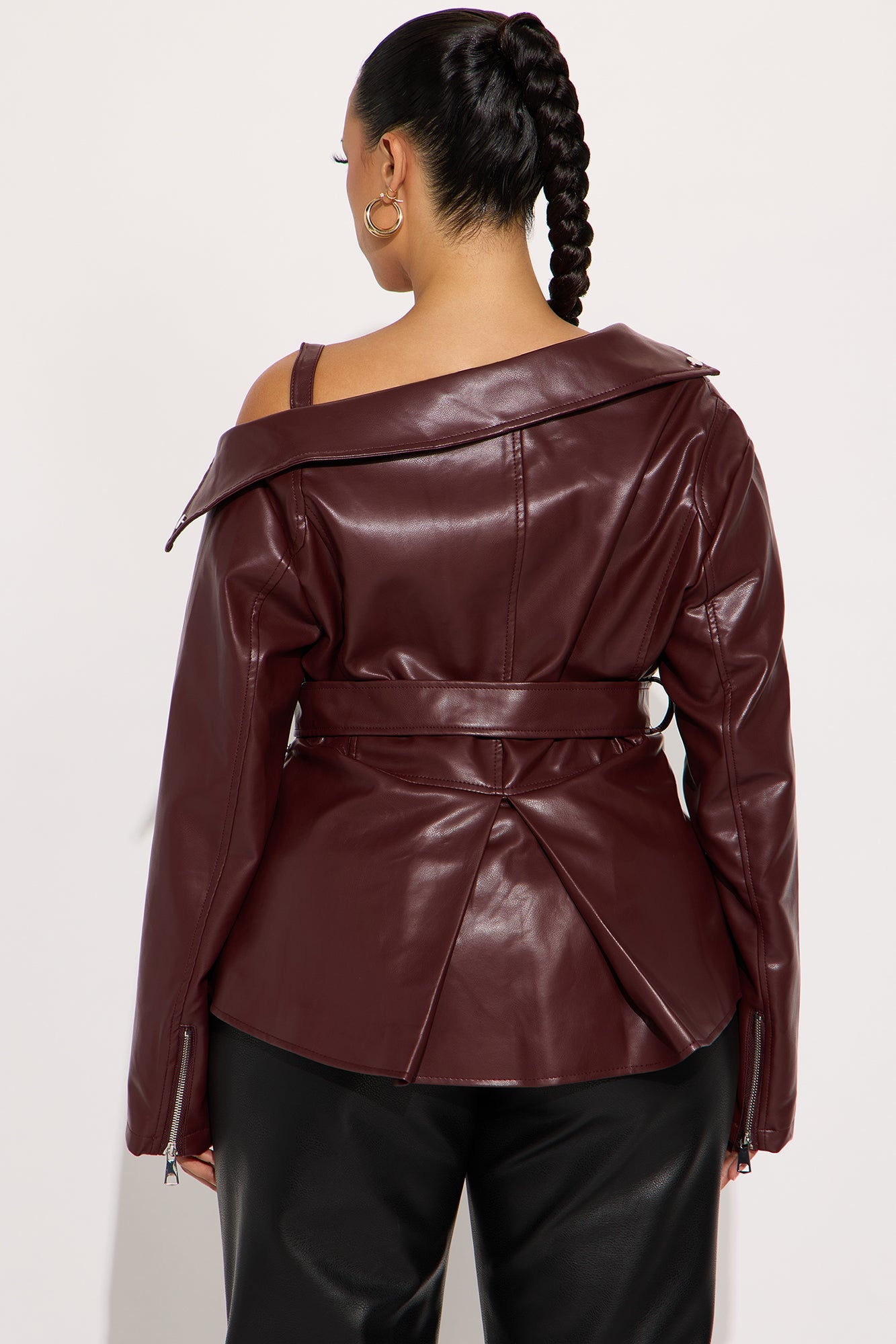 Burn Rubber Faux Leather Moto Jacket - Wine