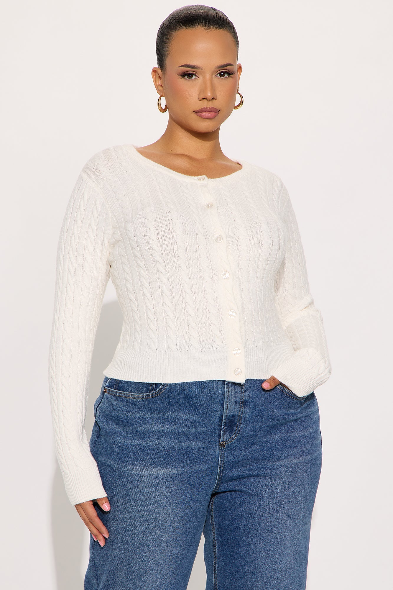 Elowen Cable Knit Cardigan - White
