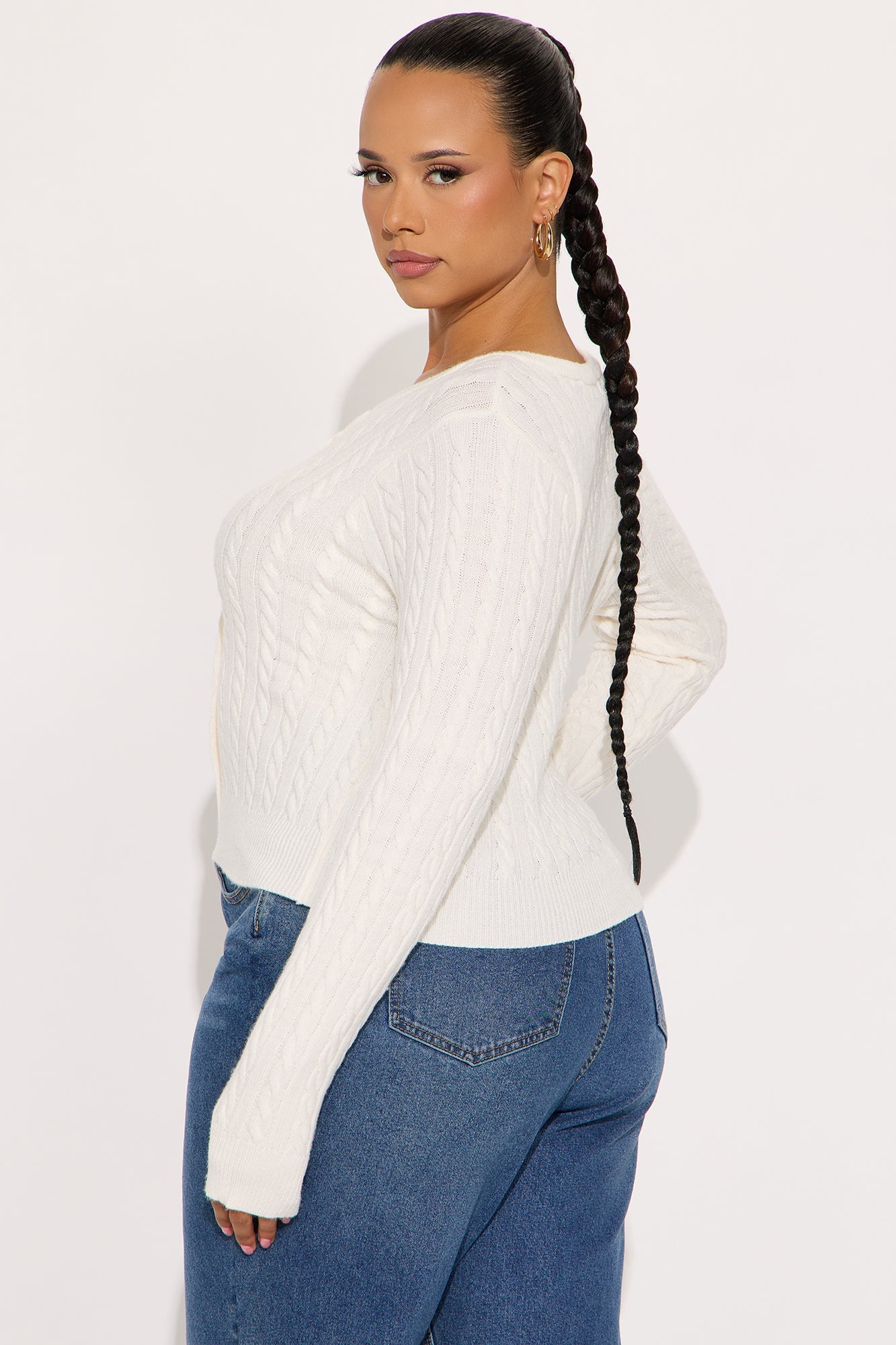 Elowen Cable Knit Cardigan - White
