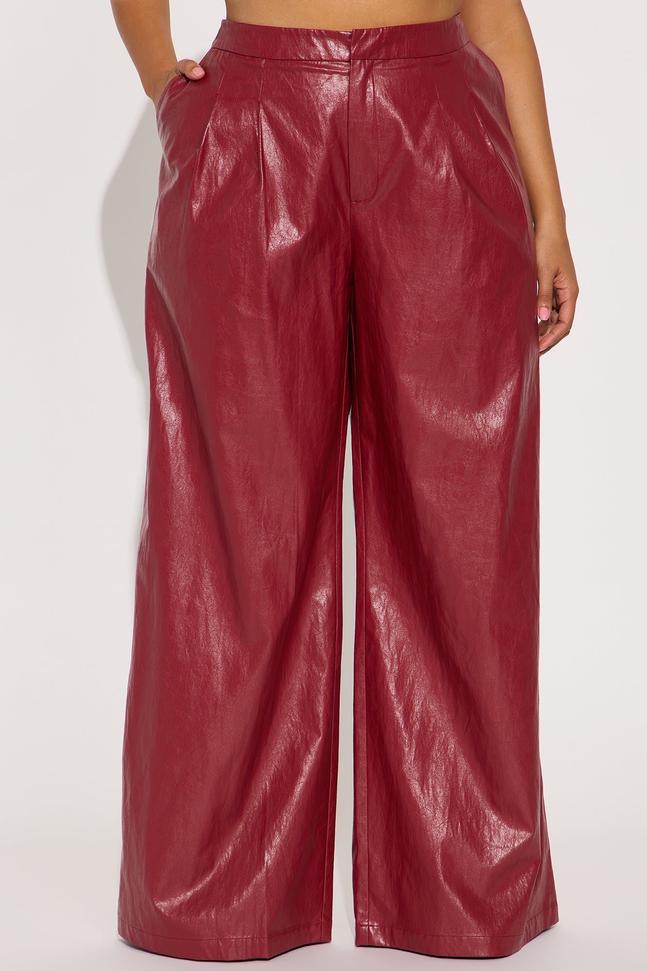 Vera Wide Leg Faux Leather Pant 33 - Red