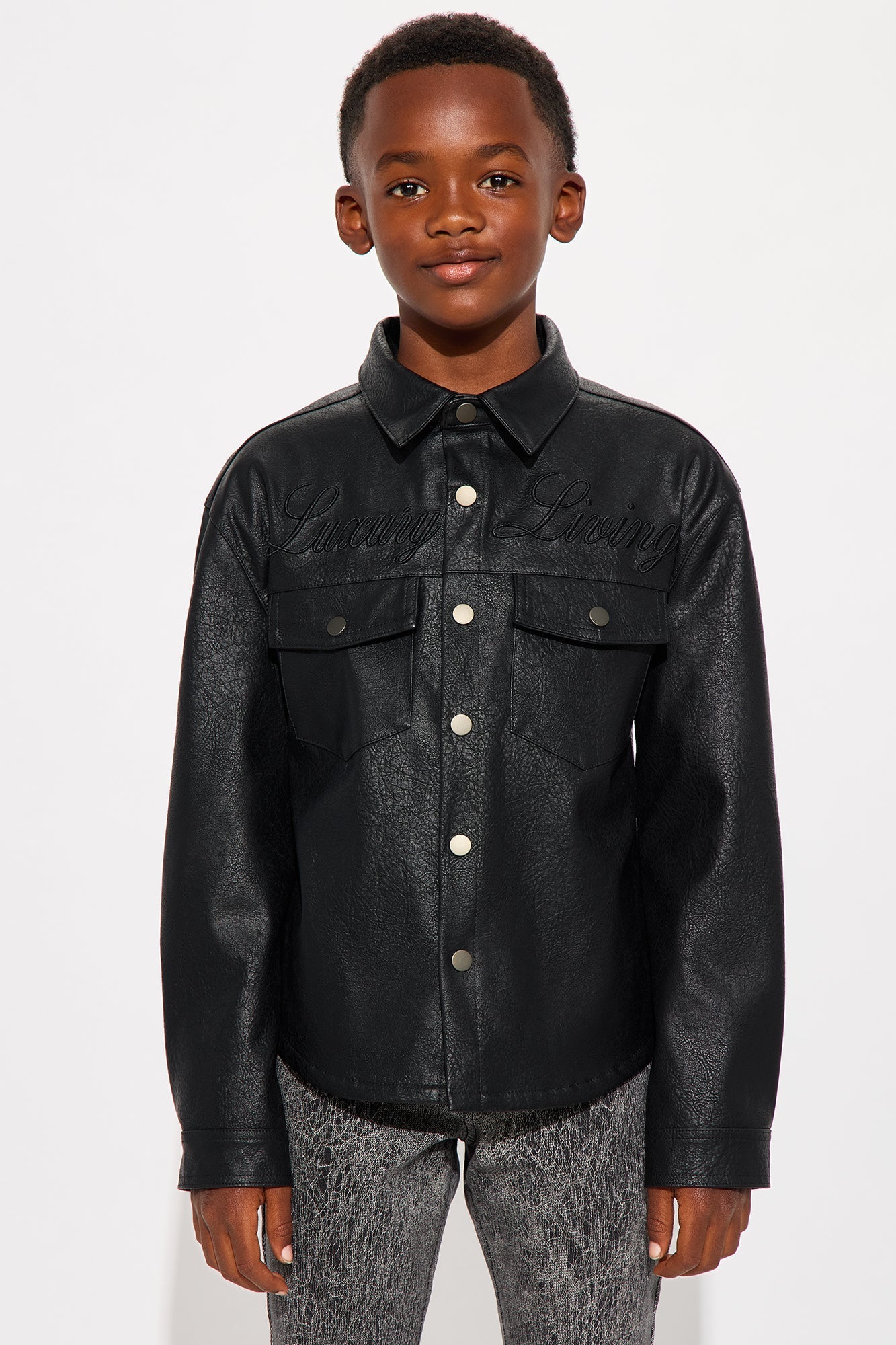 Mini Luxury Living Faux Leather Overshirt - Black