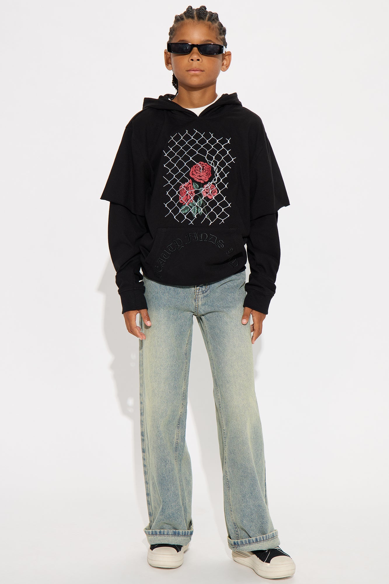 Mini Graphic Hooded Twofer Shirt - Black