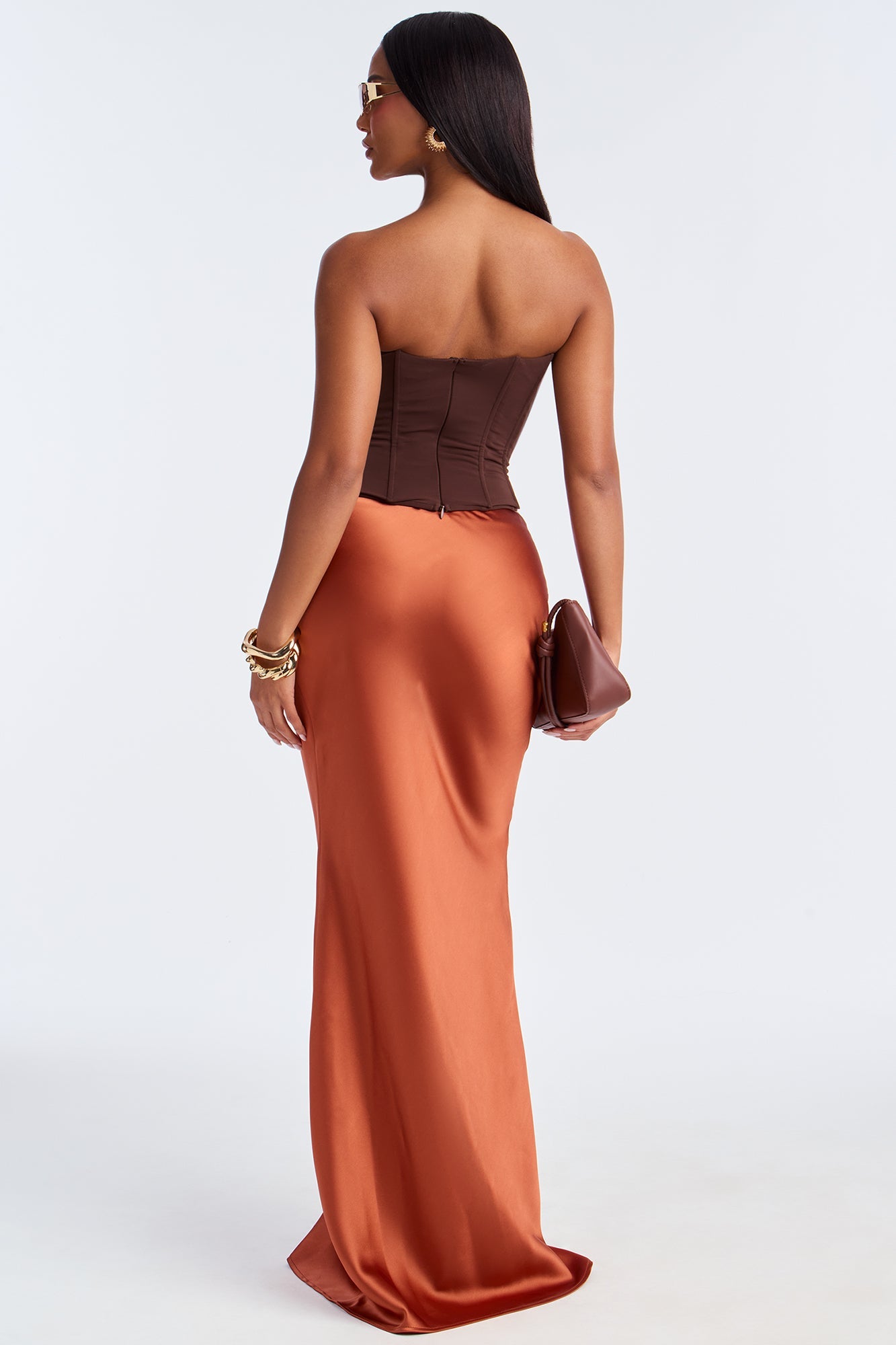 Aurora Satin Maxi Skirt - Rust