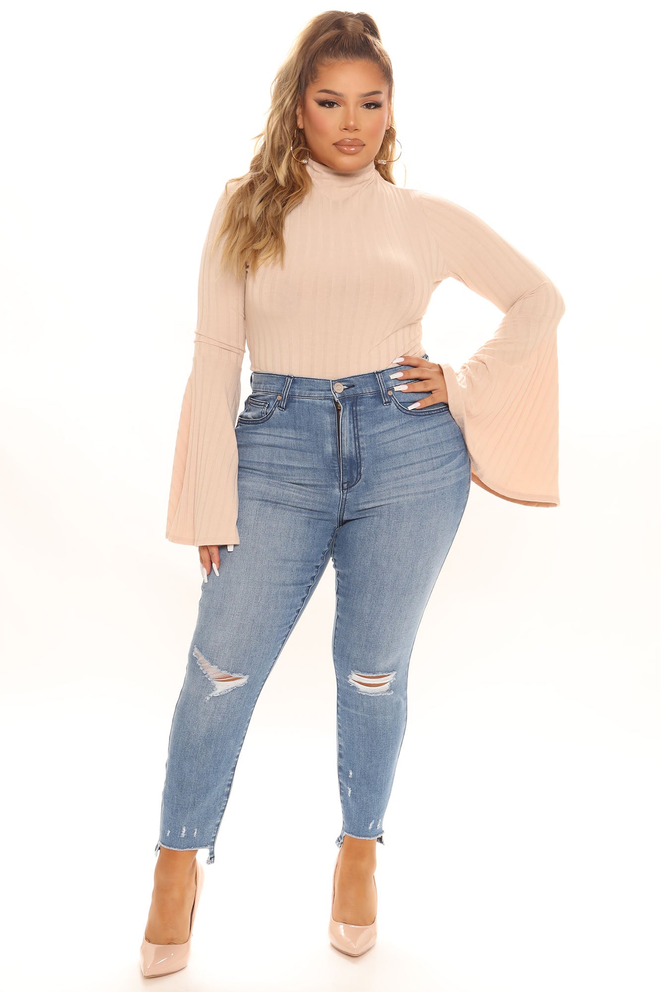 Anastasia Bell Sleeve Bodysuit - Nude
