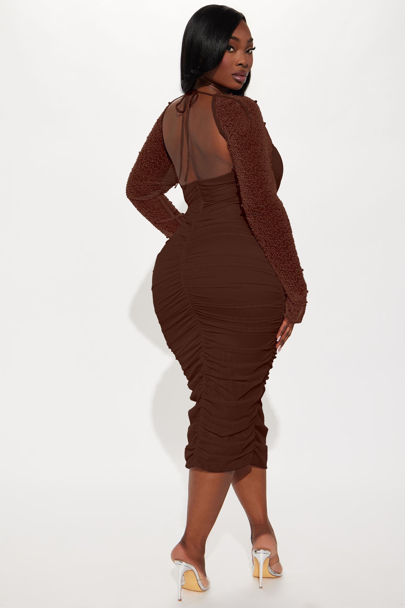 Princess Beaded Midi Dress - Chocolate