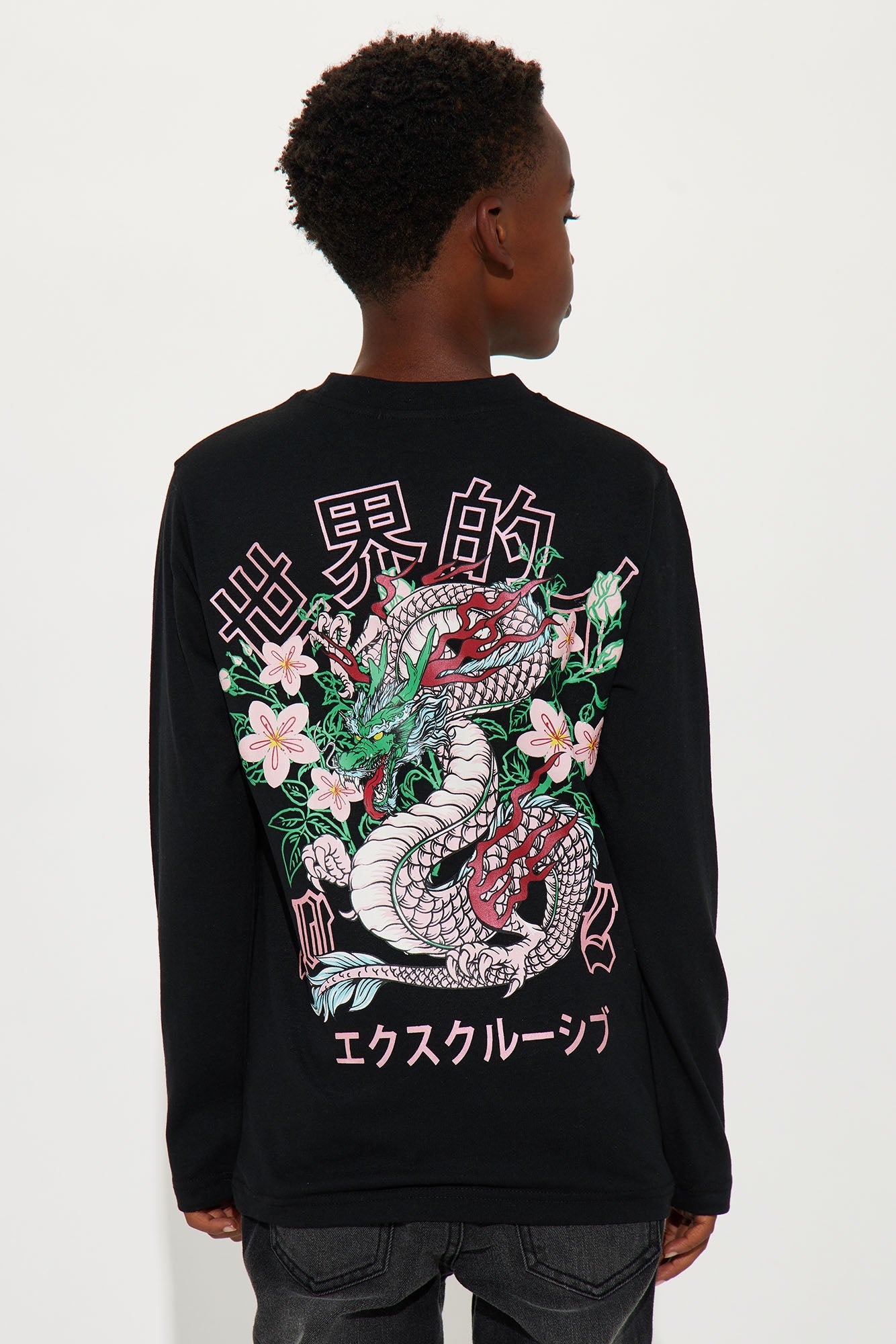 Mini Year Of The Dragon Print Long Sleeve Tee - Black