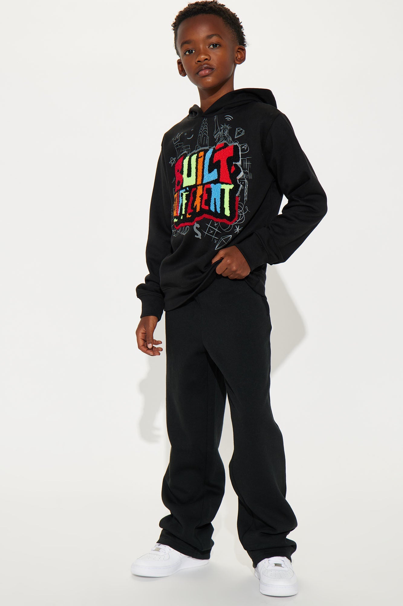 Mini Built Different Patch Fleece Hoodie - Black