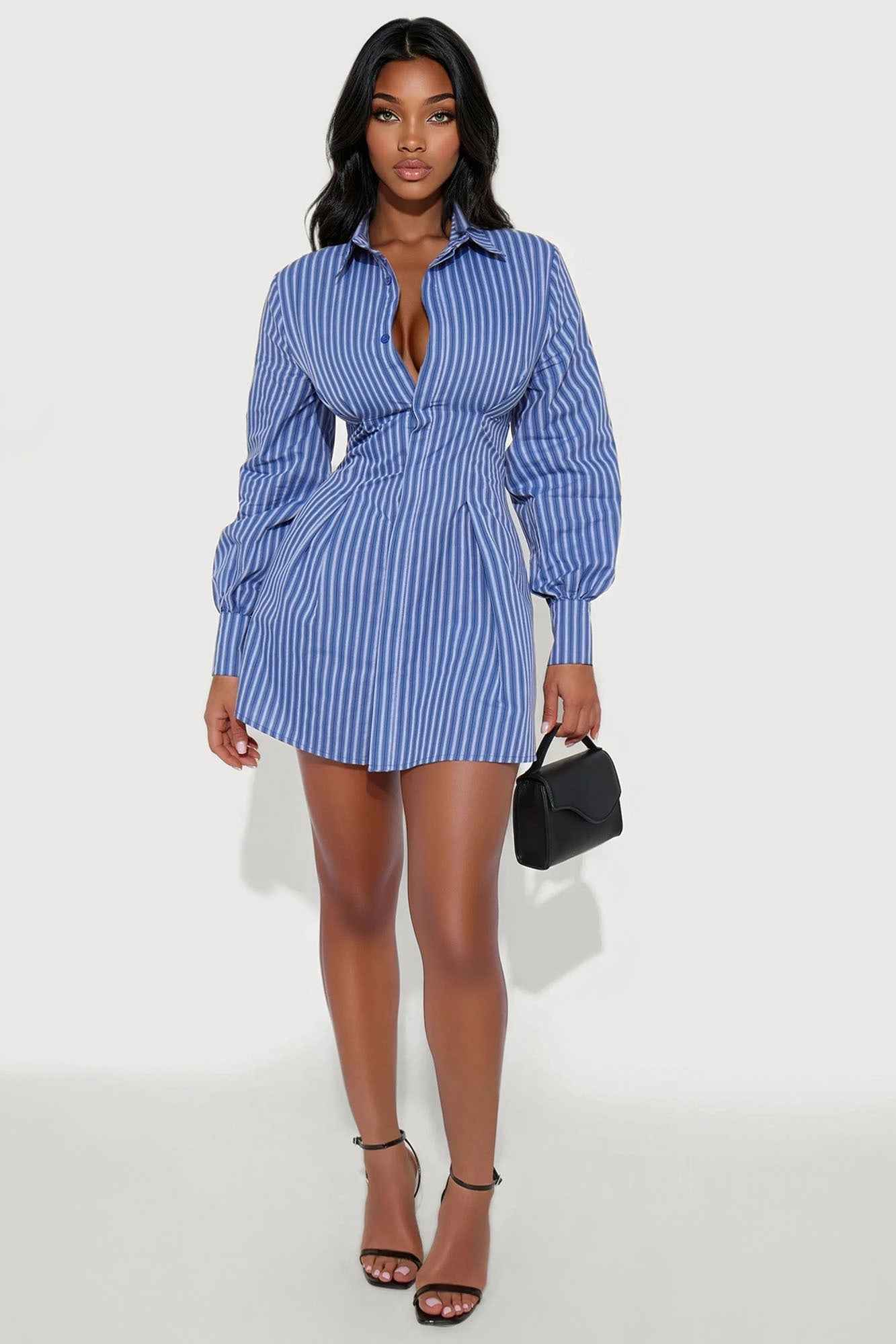 Kaila Striped Shirt Mini Dress - Navy