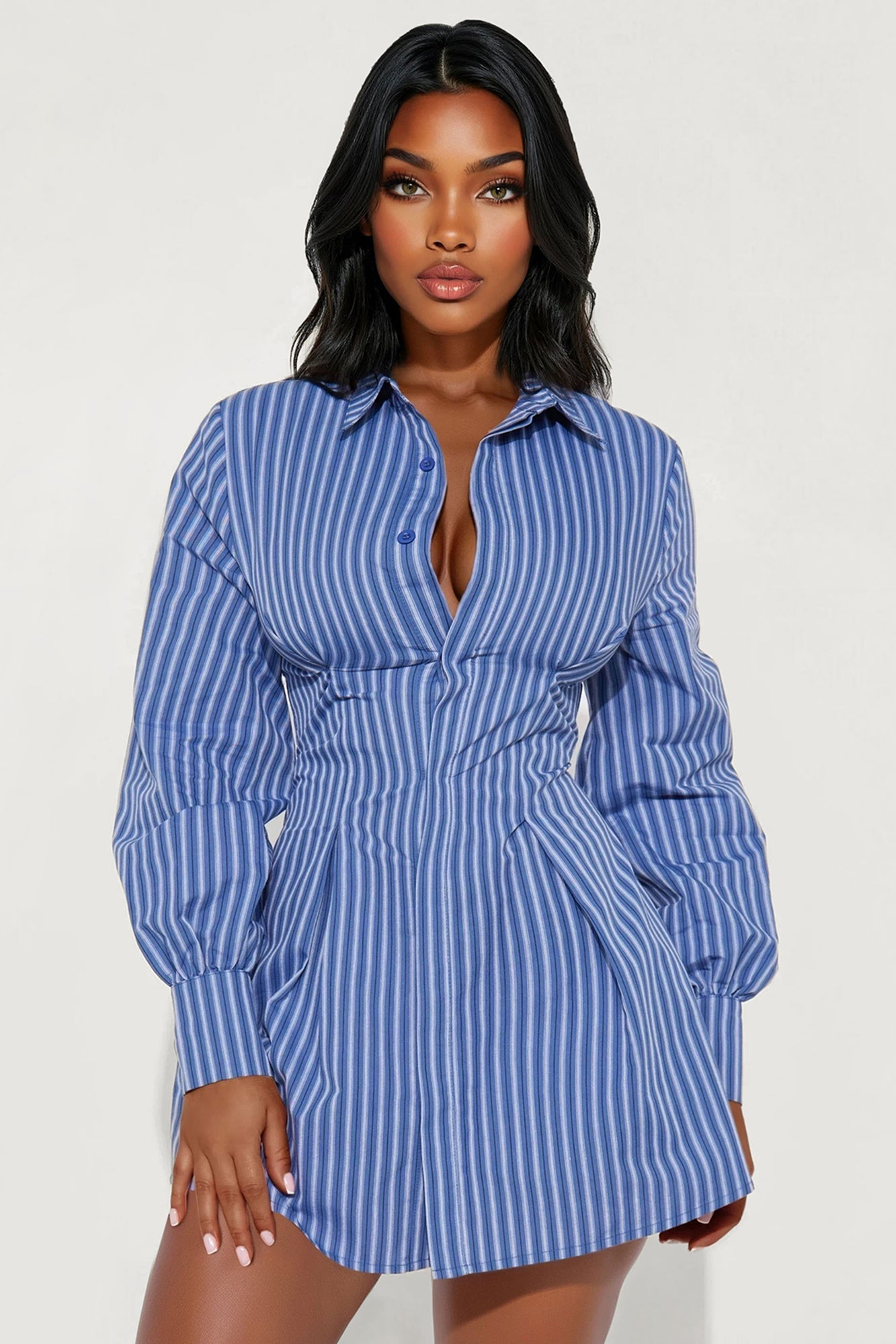 Kaila Striped Shirt Mini Dress - Navy