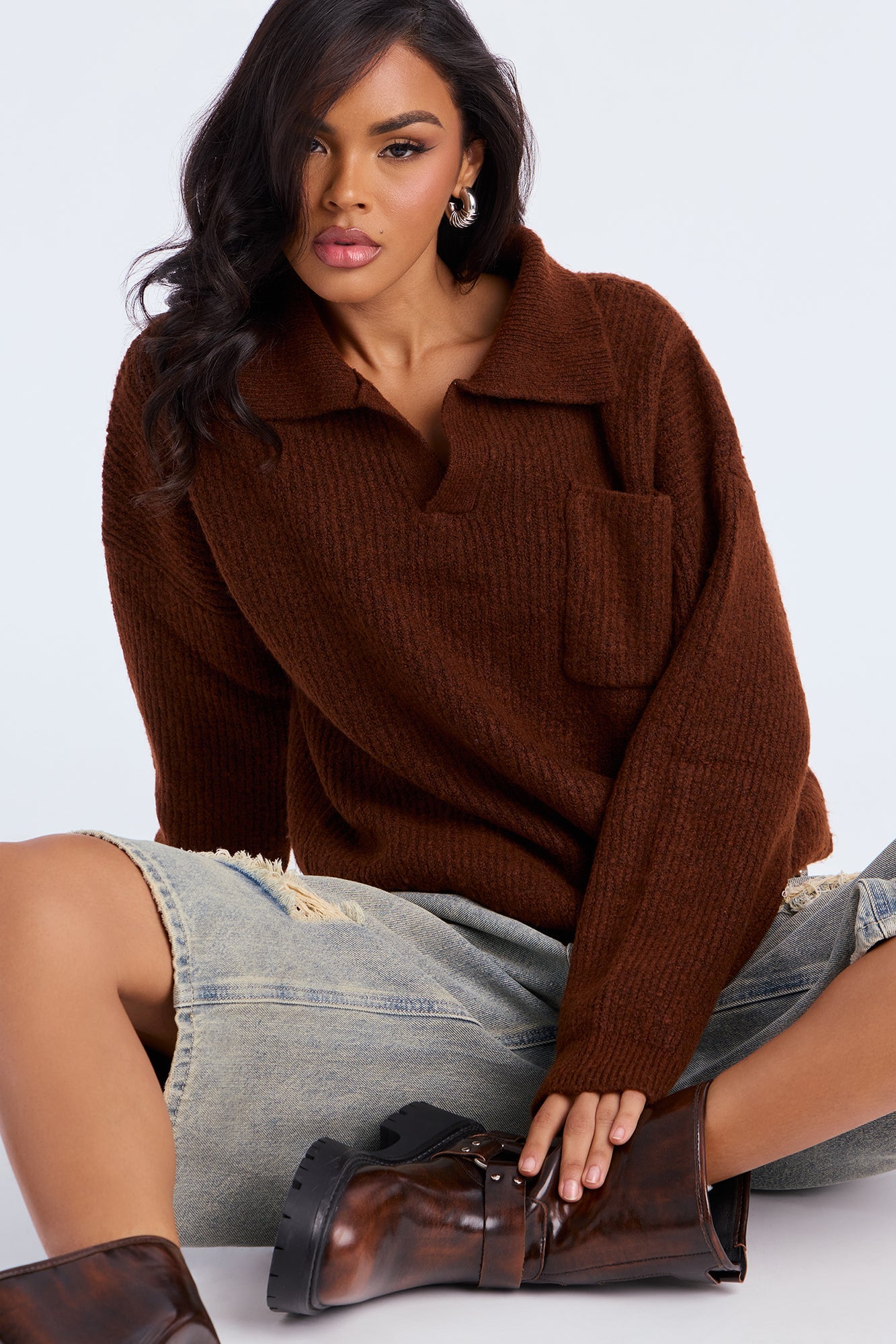 Ollie Polo Sweater - Brown