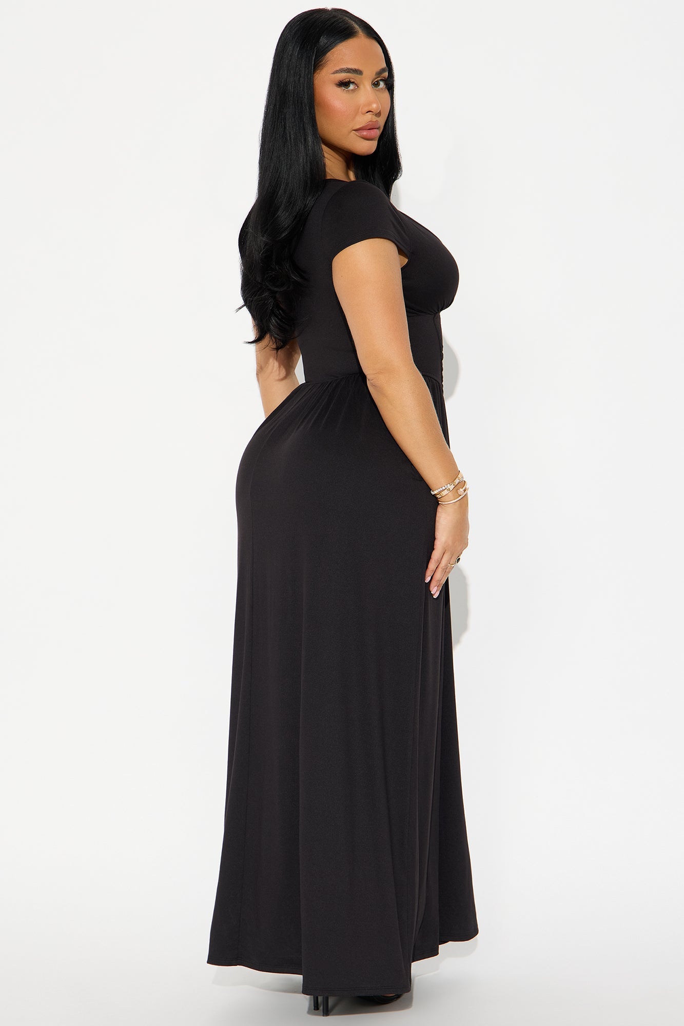 Ainsley Cap Sleeve Corset Maxi Dress - Black